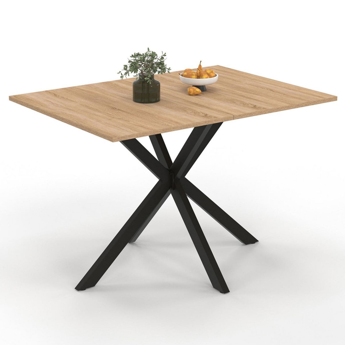 ID MARKET Table à manger rectangle ALIX 6 personnes pied araignée bois et noir 110 cm