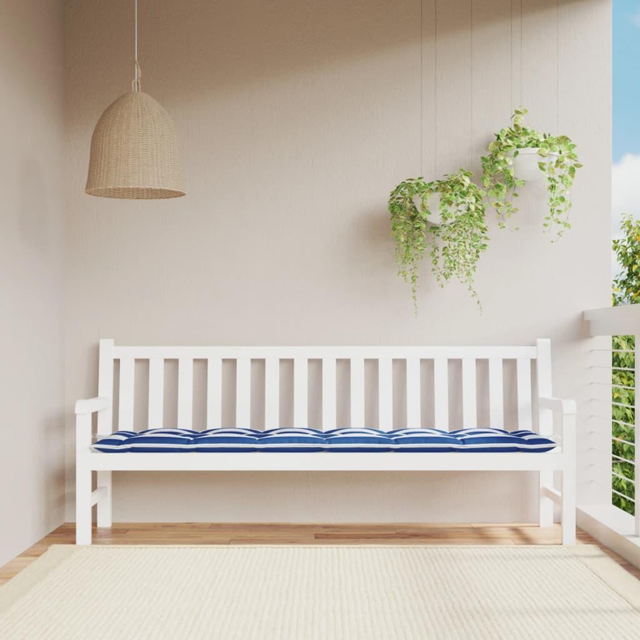 VIDAXL Coussin de banc de jardin rayures bleues et blanches 200x50x7cm