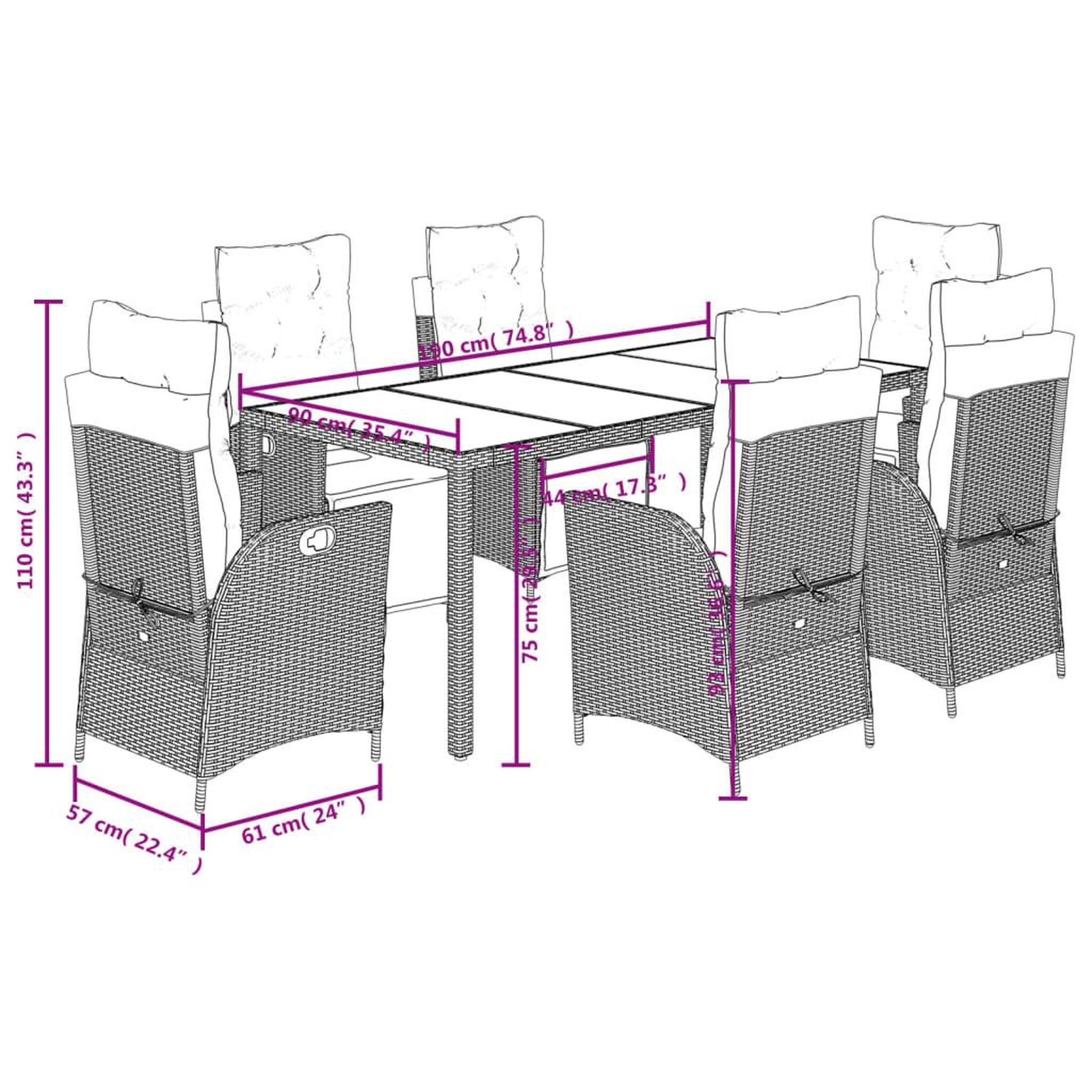 Voir la diapositive 6 : VIDAXL Ensemble a manger de jardin coussins 7pcs Noir Resine tressee