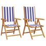Voir la diapositive 2 : VIDAXL Chaises de jardin lot de 2 bleu/blanc bois acacia massif tissu