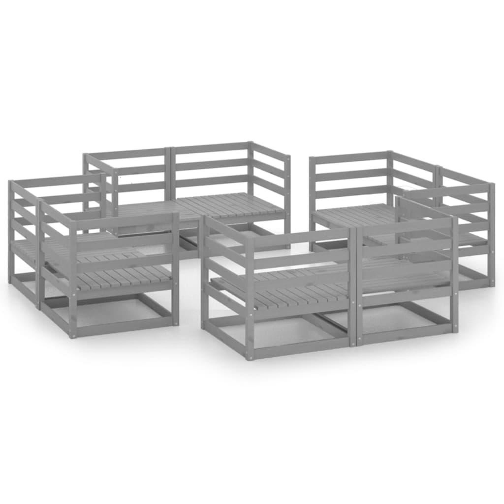 Voir la diapositive 2 : VIDAXL Salon de jardin 8 pcs Gris Bois de pin massif