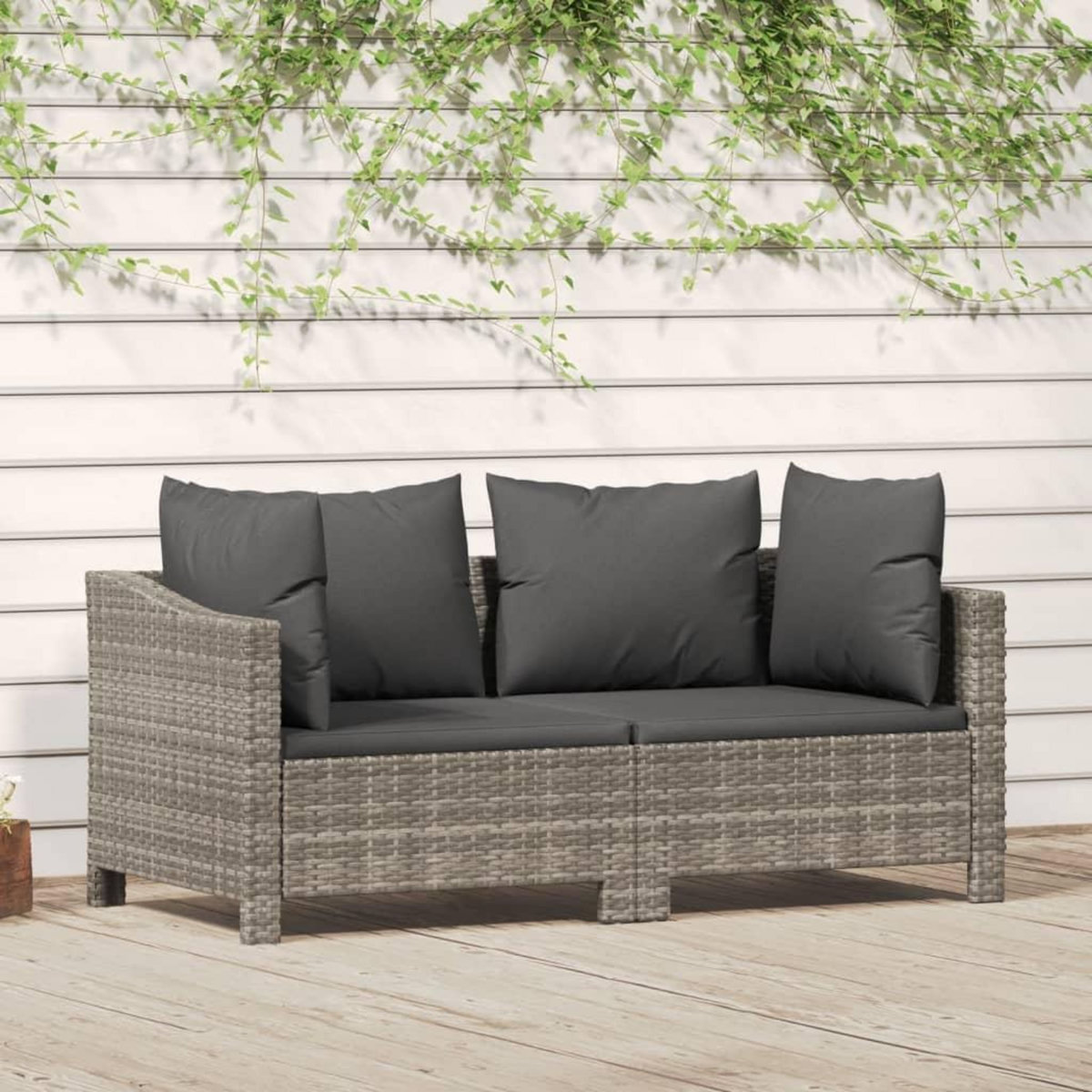 VIDAXL Salon de jardin 2 pcs avec coussins Gris Resine tressee