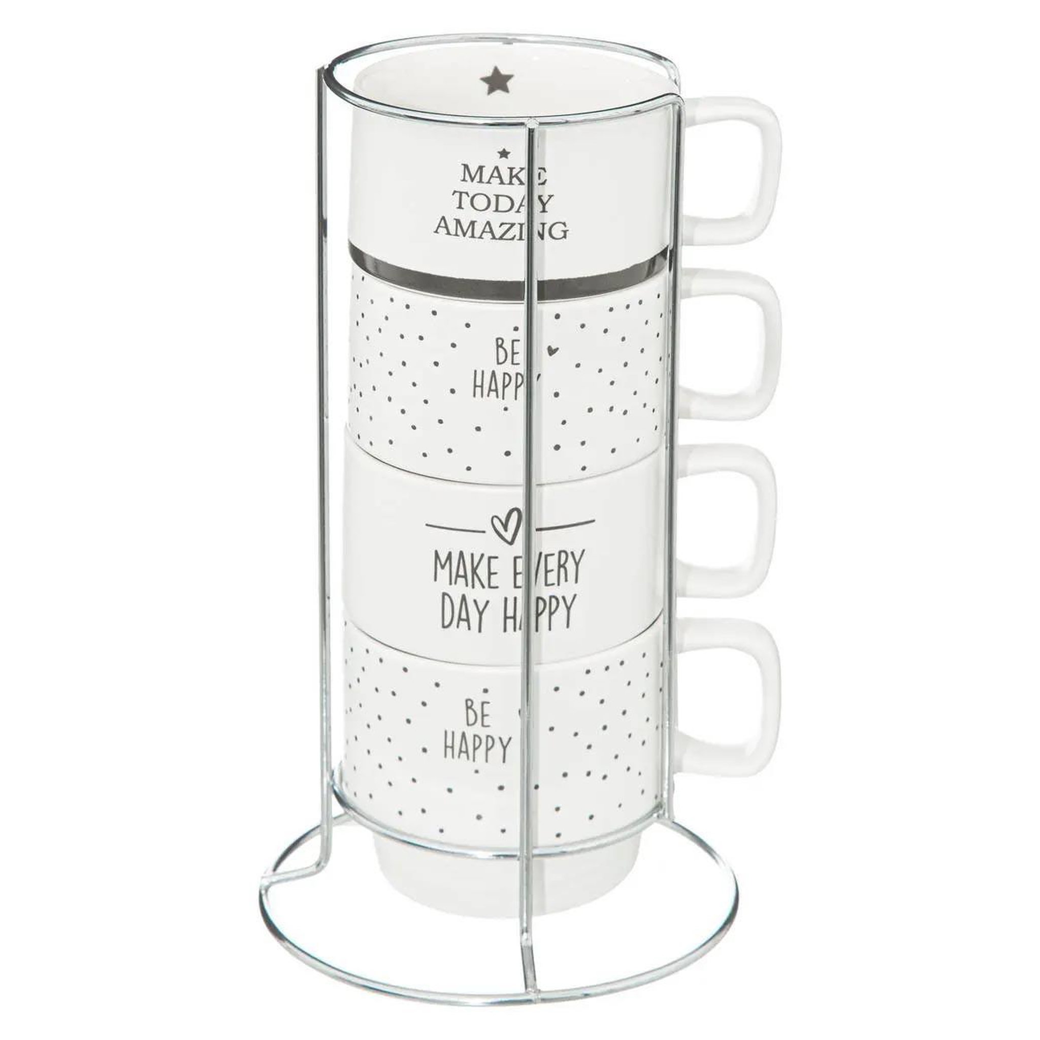 SECRET DE GOURMET Lot de 4 mugs sur rack  happy  22cl blanc