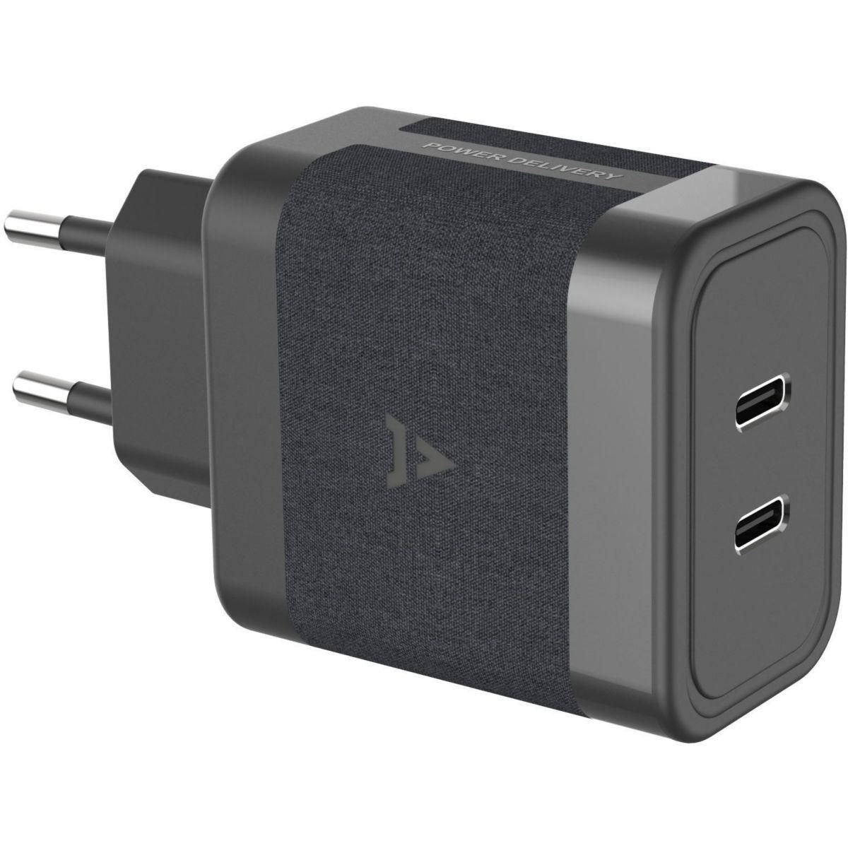 ADEQWAT Chargeur + câble 65W 2 USB-C + Câble USB-C 2M - Noir