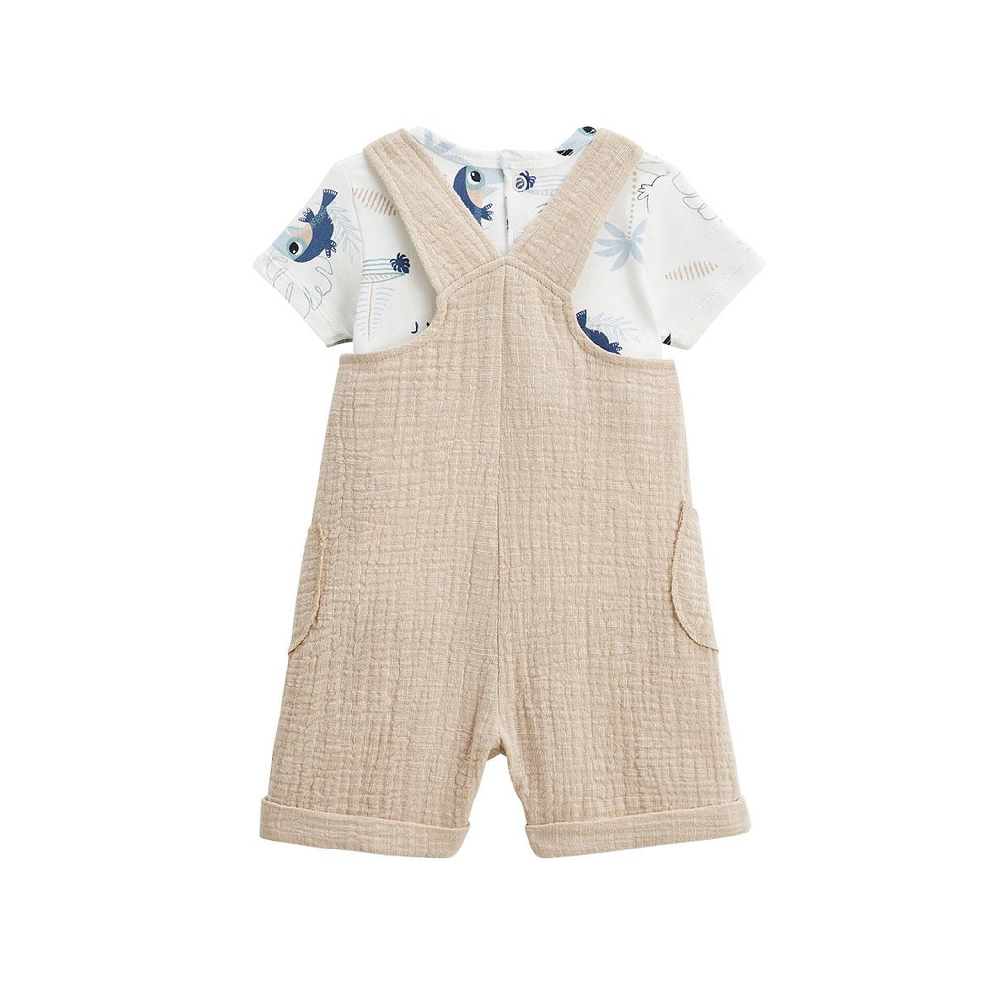 Voir la diapositive 2 : PETIT BEGUIN Ensemble salopette bébé en gaze de coton et t-shirt toucana