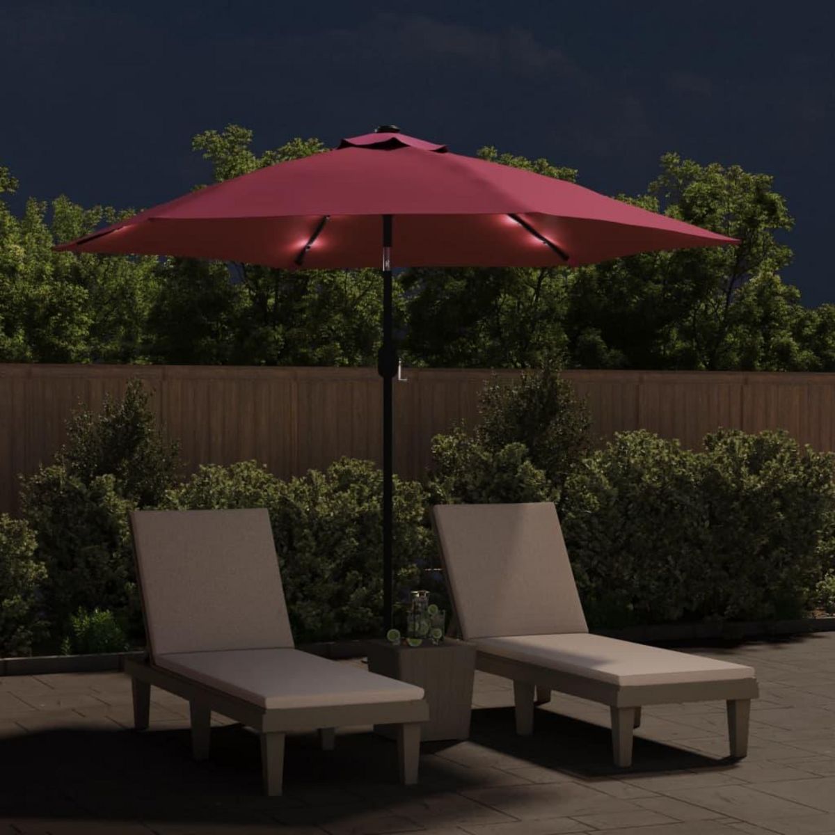VIDAXL Parasol de jardin avec lumieres LED mat en acier rouge bordeaux