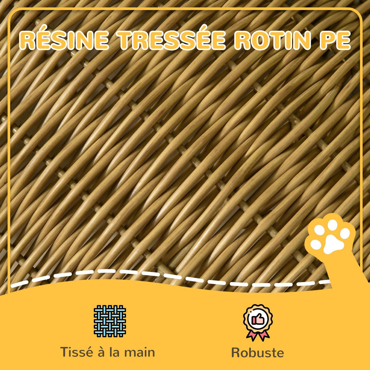 PAWHUT Panier pour chat en résine tressée imitation rotin grand confort dim. 55L x 36l x 42H cm coussin moelleux beige inclus