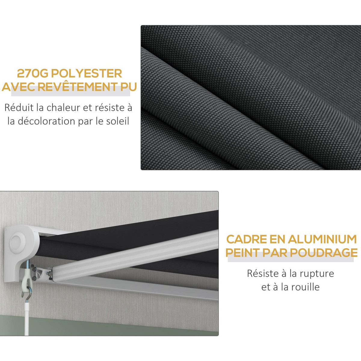 OUTSUNNY Store banne électrique manuel rétractable dim. 2,95L x 2,50l m anthracite