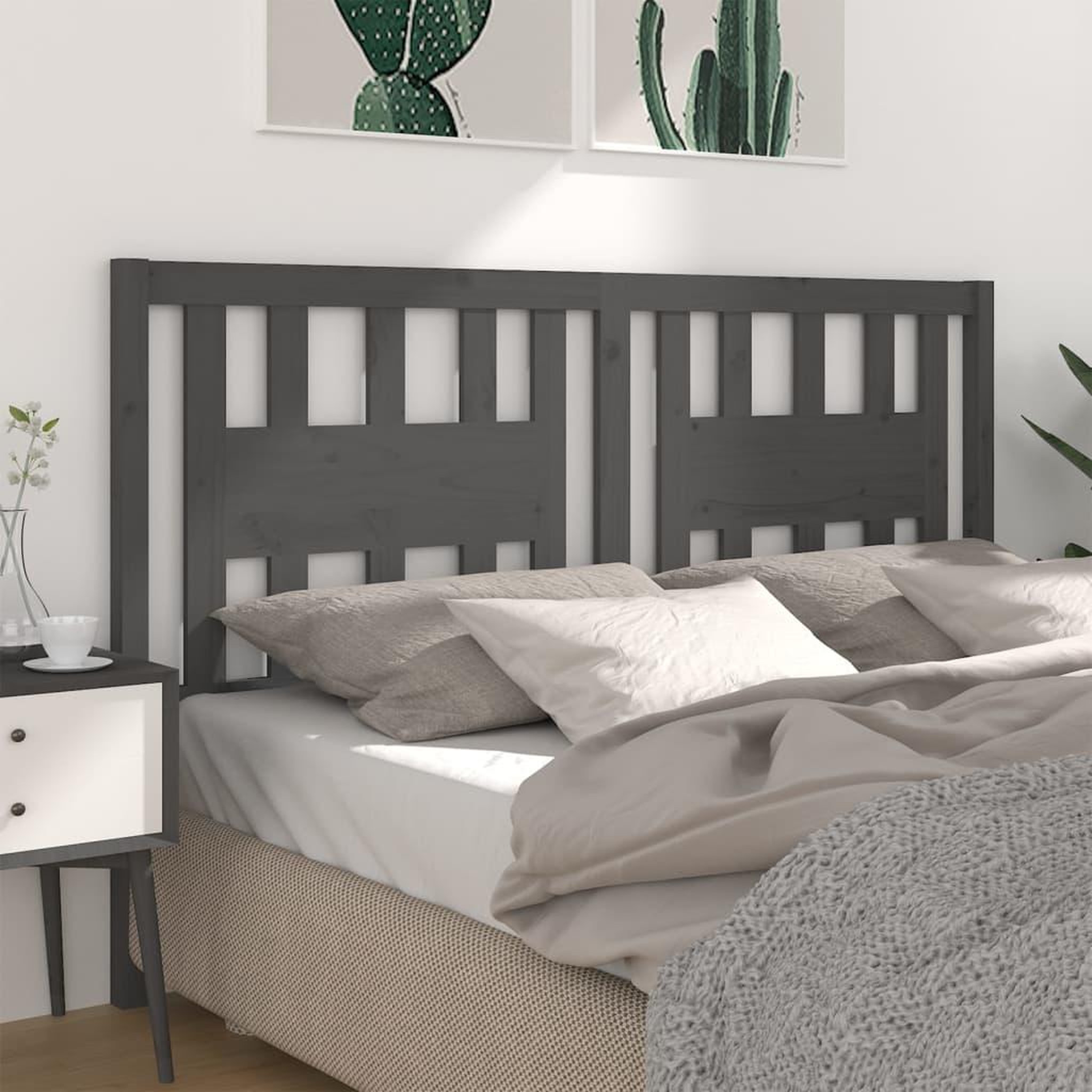 Voir la diapositive 1 : VIDAXL Tete de lit Gris 166x4x100 cm Bois massif de pin