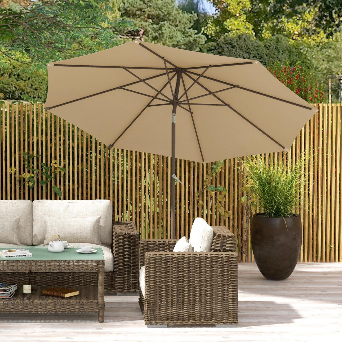 OUTSUNNY Parasol inclinable de jardin Ø 2,63 m métal polyester beige
