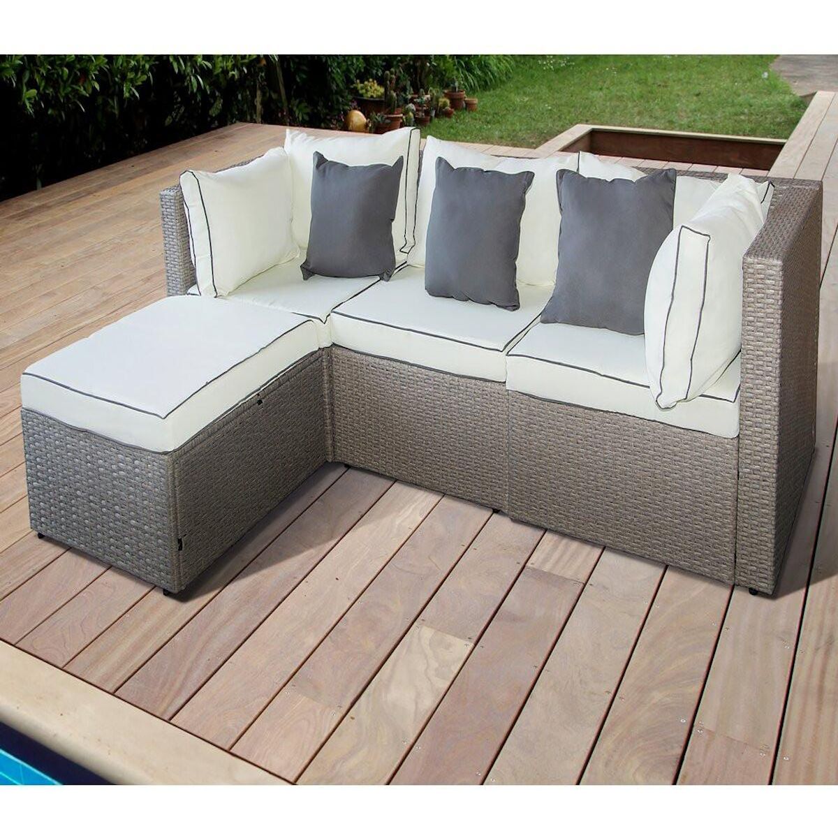 Habitat et Jardin Salon de jardin bas en résine tressée  Kuba  - 3 places - Gris