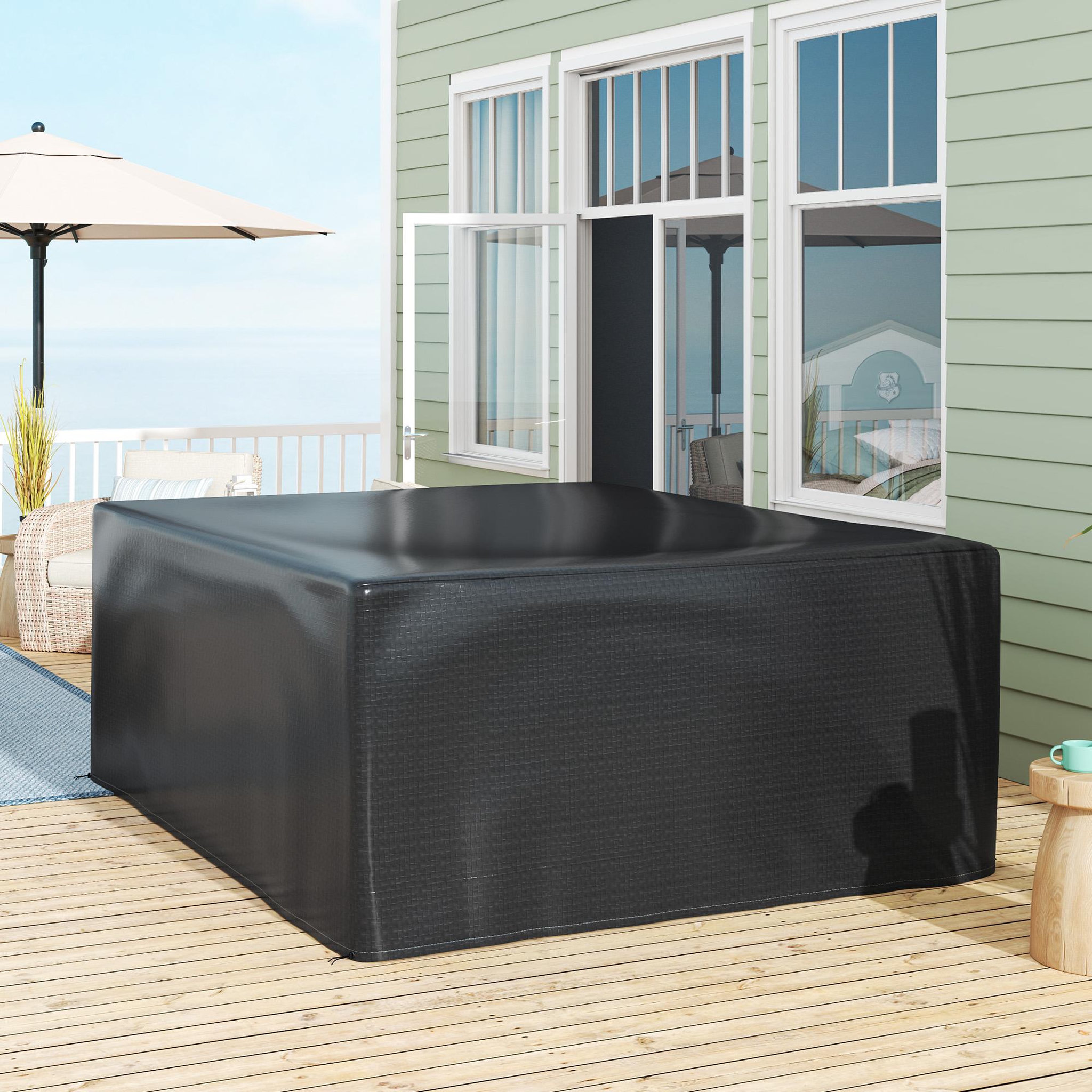 Voir la diapositive 6 : OUTSUNNY Housse de protection mobilier de jardin bâche étanche anti-uv pe haute densité noir