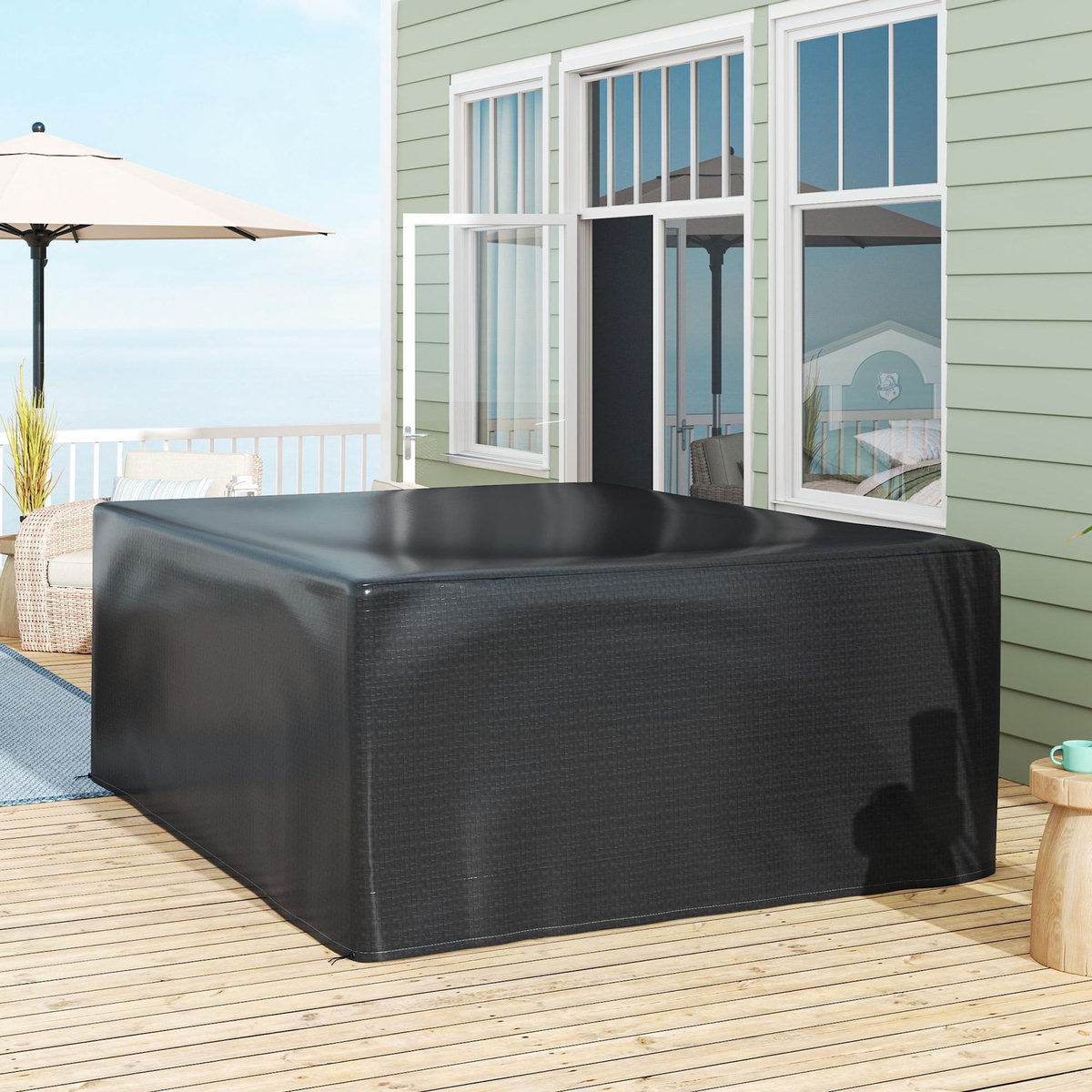 OUTSUNNY Housse de protection mobilier de jardin bâche étanche anti-UV PE haute densité noir
