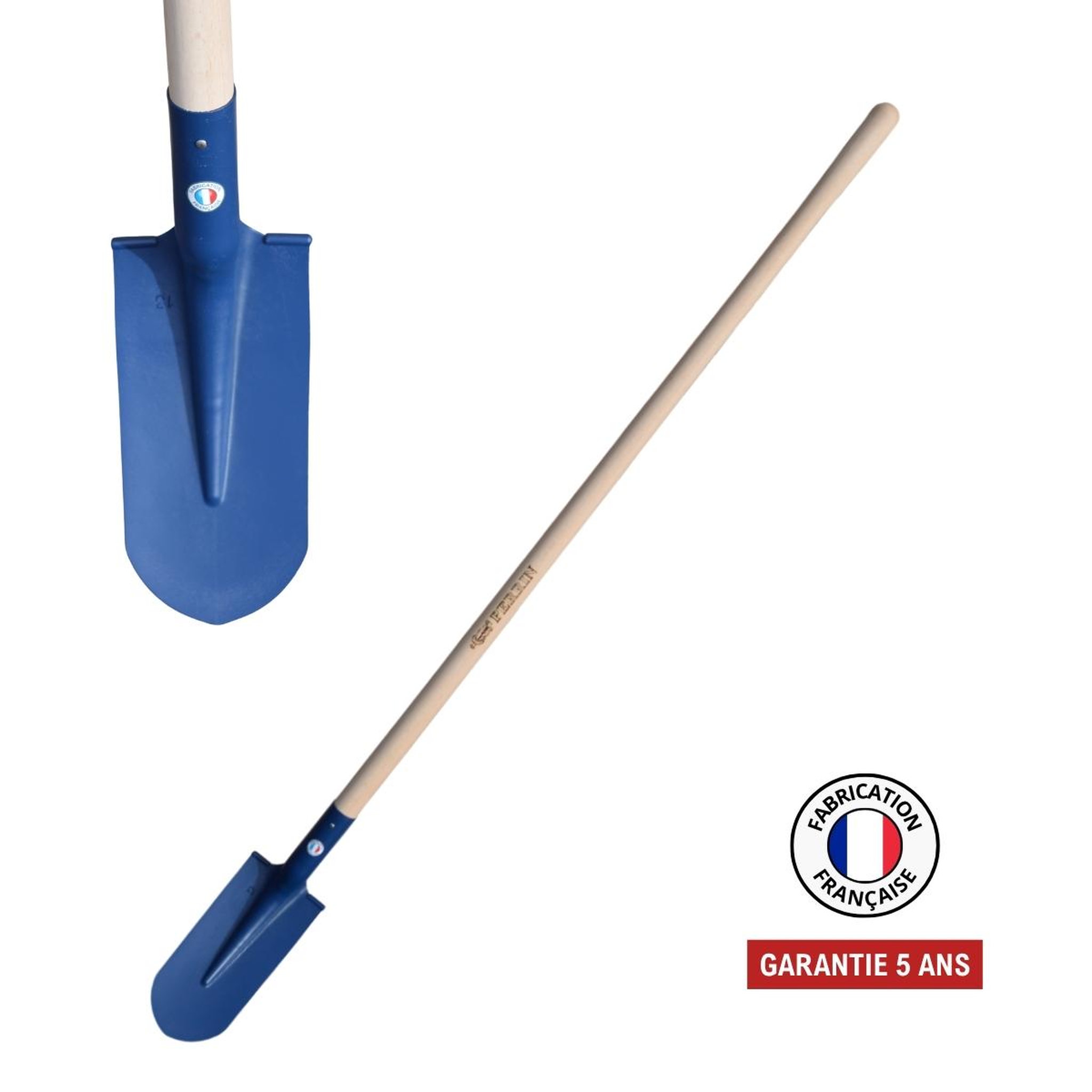 OUTILS PERRIN Pelle fortification 13 cm - rebords ronds soudés - manche 130 cm pefc - outil de terrassement