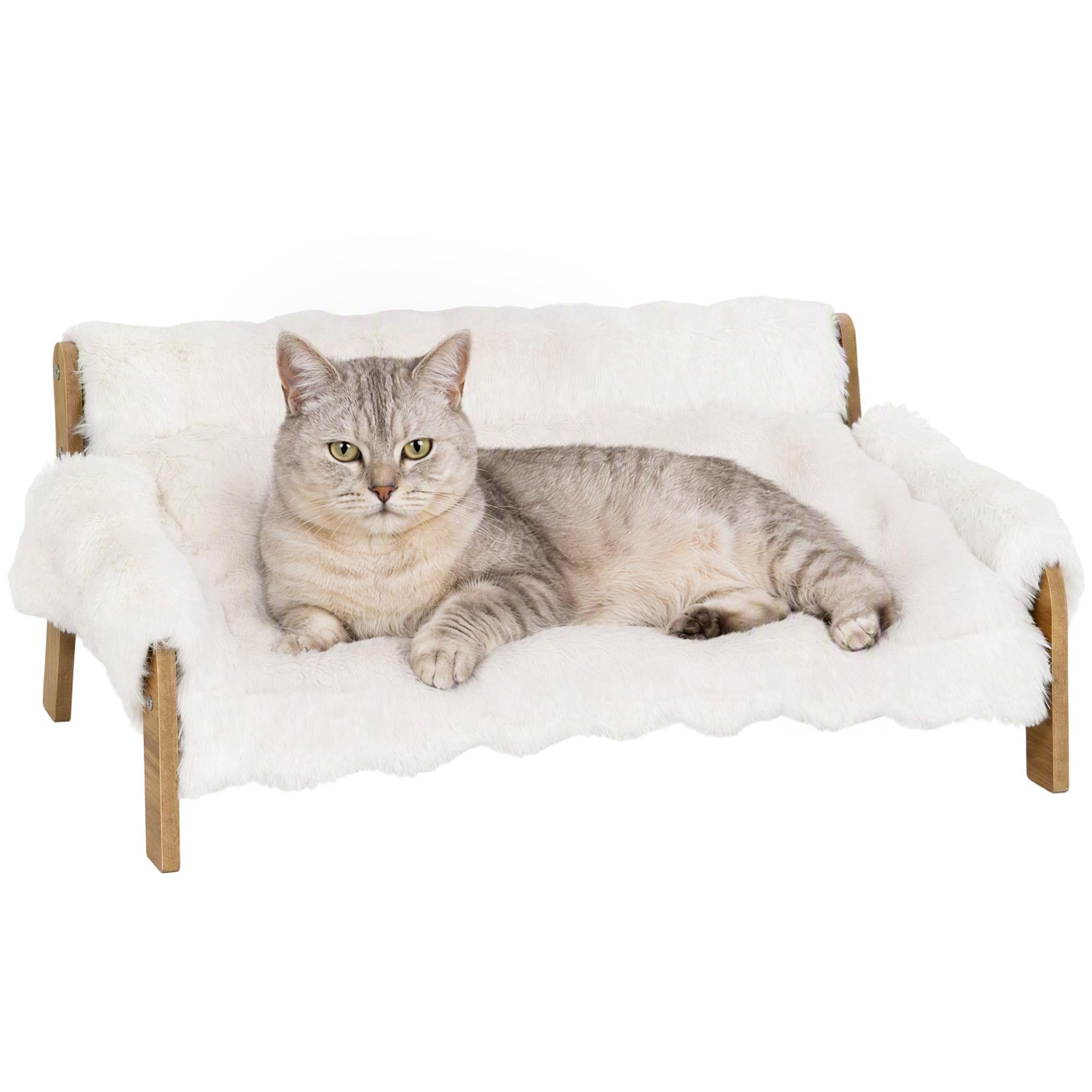 Voir la diapositive 5 : PAWHUT Canapé chien style nordique bois fourrure 70L x 47l x 30H cm