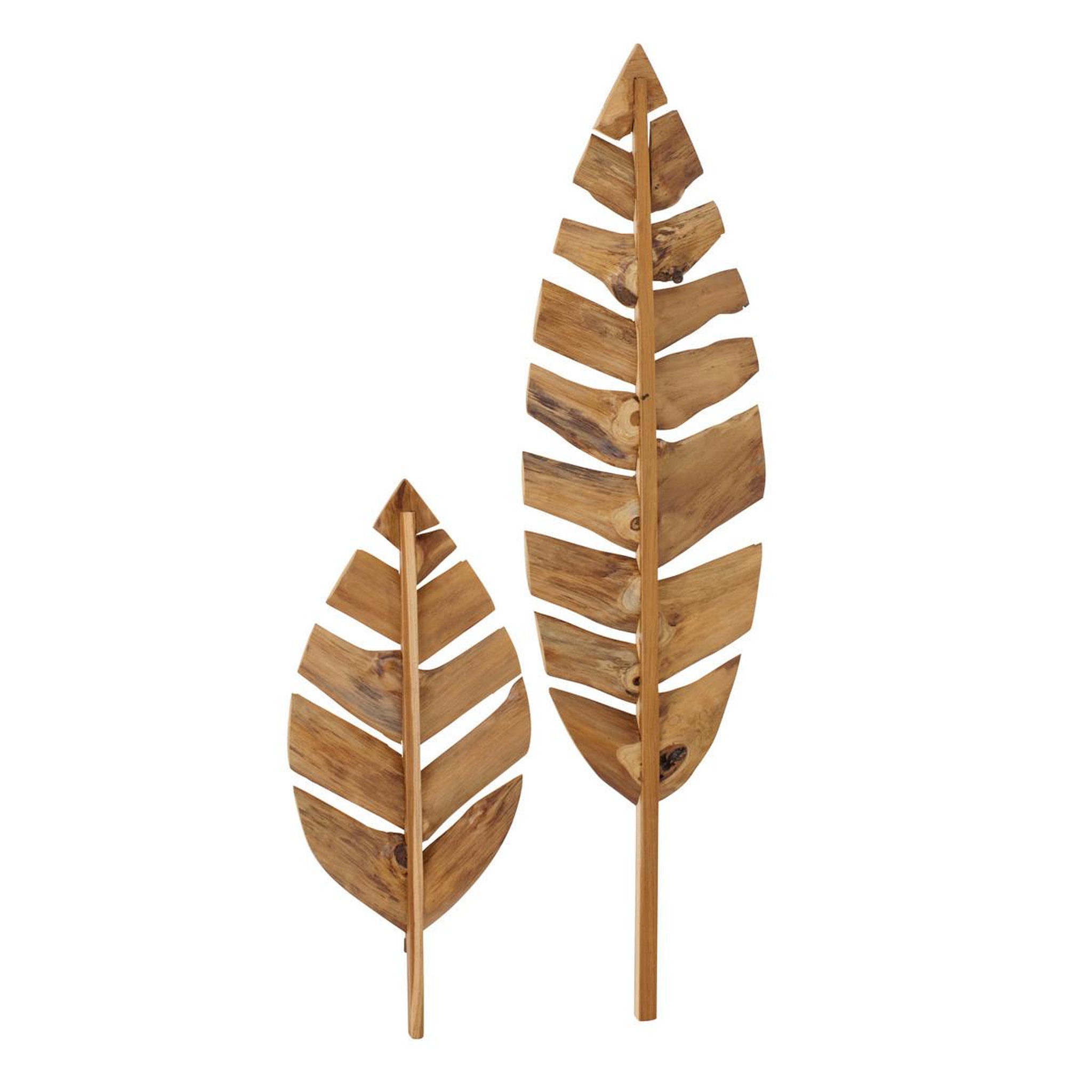 J-LINE Lot de 2 déco murales en bois  feuilles  140cm naturel