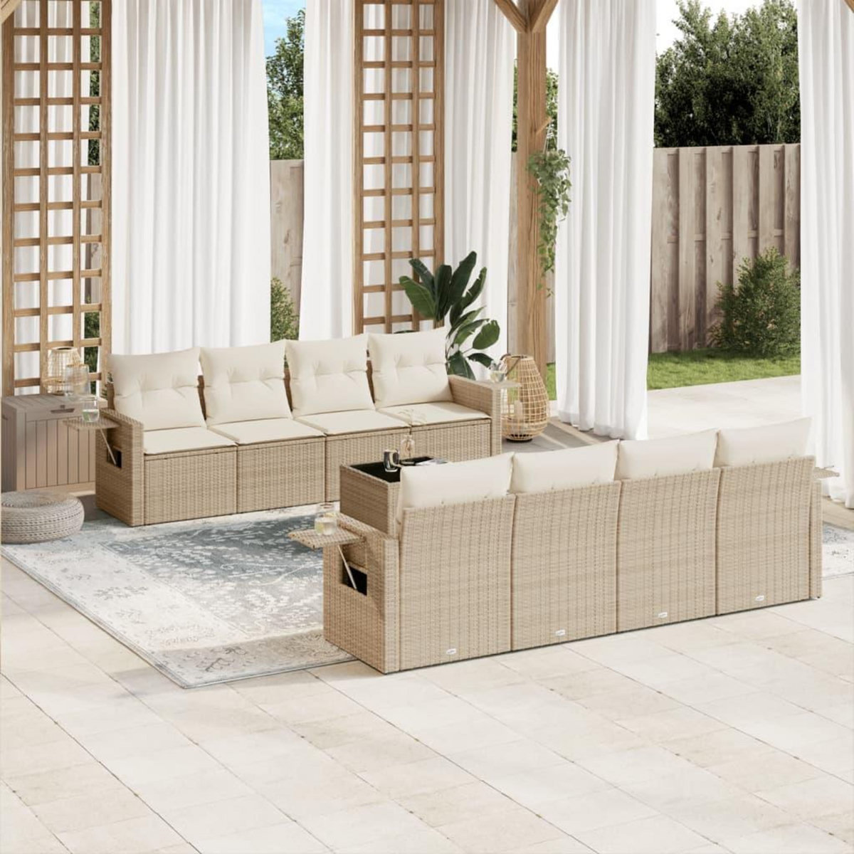 VIDAXL Salon de jardin avec coussins 9 pcs beige resine tressee