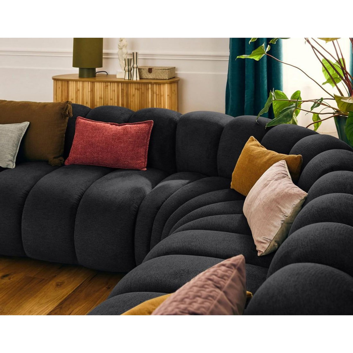 LISA DESIGN Debbie - canapé modulable d'angle gauche 5 places en tissu texturé