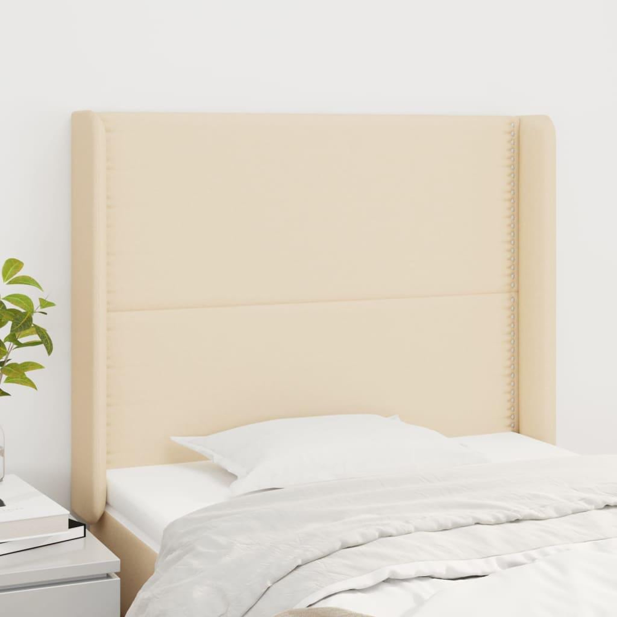 Voir la diapositive 1 : VIDAXL Tete de lit avec oreilles Creme 93x16x118/128 cm Tissu