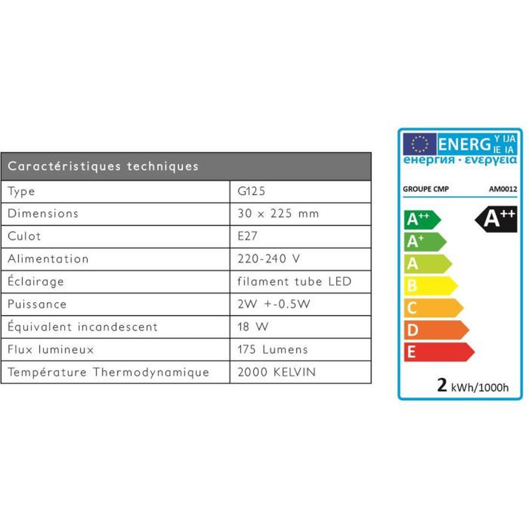 Voir la diapositive 4 : Paris Prix Ampoule Filaments LED  Tube  2W Ambre
