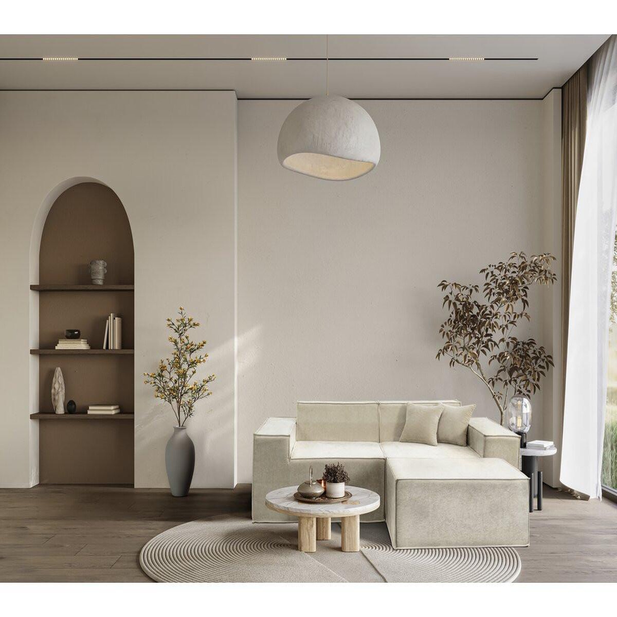 Voir la diapositive 2 : Habitat et Jardin Canapé droit modulable avec ottoman en tissu texturé  Lusso  - 3 places - Beige