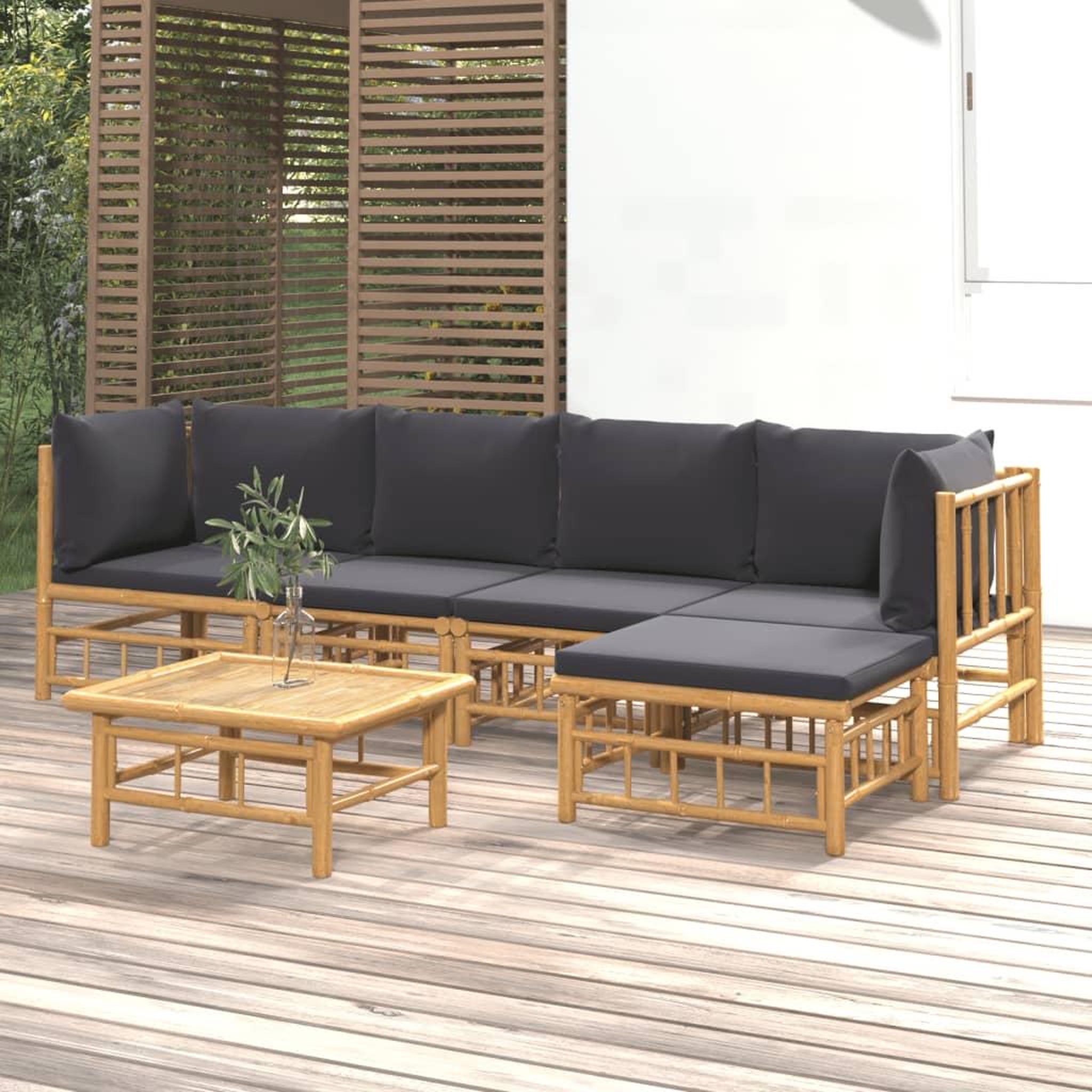 Voir la diapositive 1 : VIDAXL Salon de jardin 6 pcs avec coussins gris fonce bambou