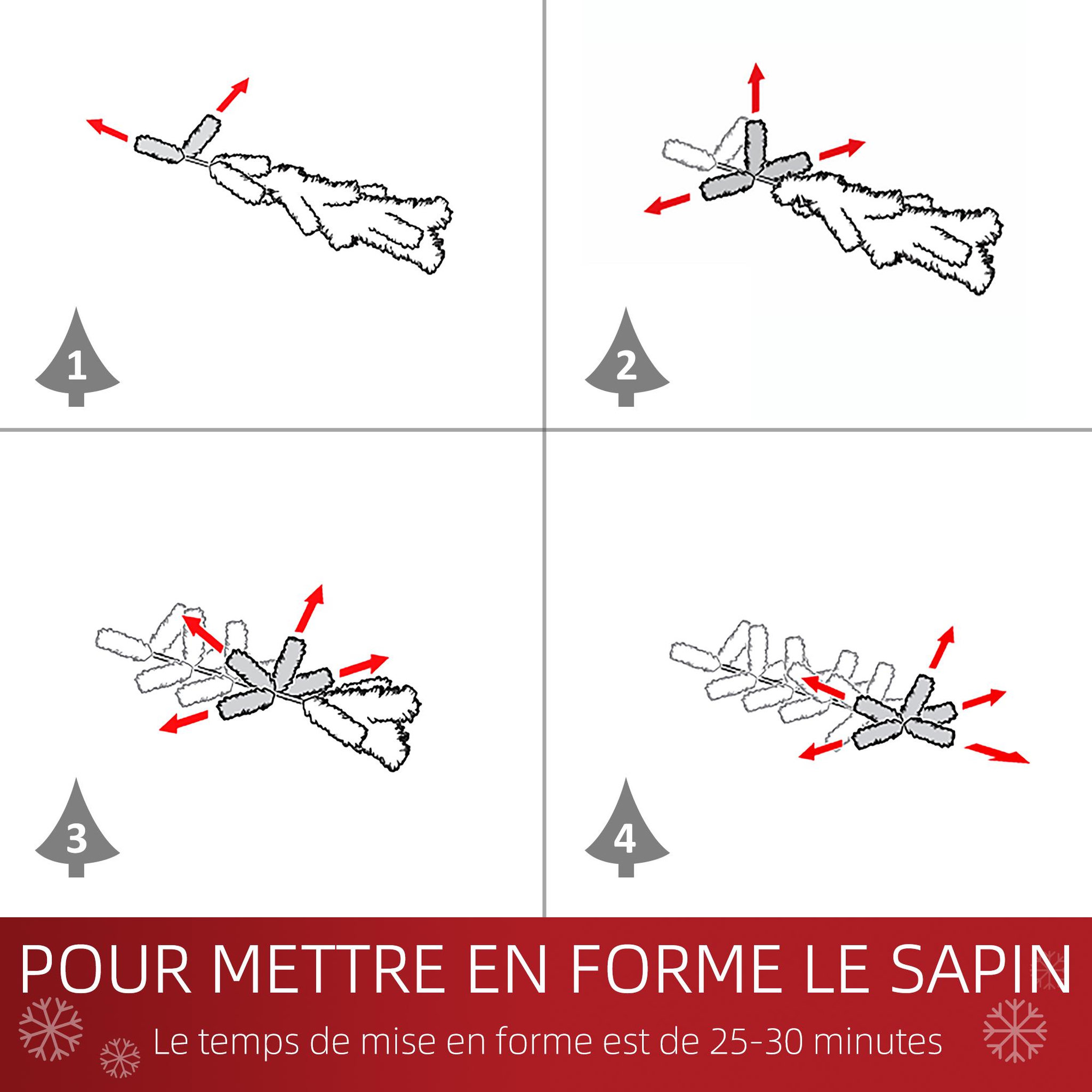 Voir la diapositive 6 : HOMCOM Sapin de noël artificiel mince dia. 56xh.180 cm 380 branches grand réalisme support métal pliable antidérapant
