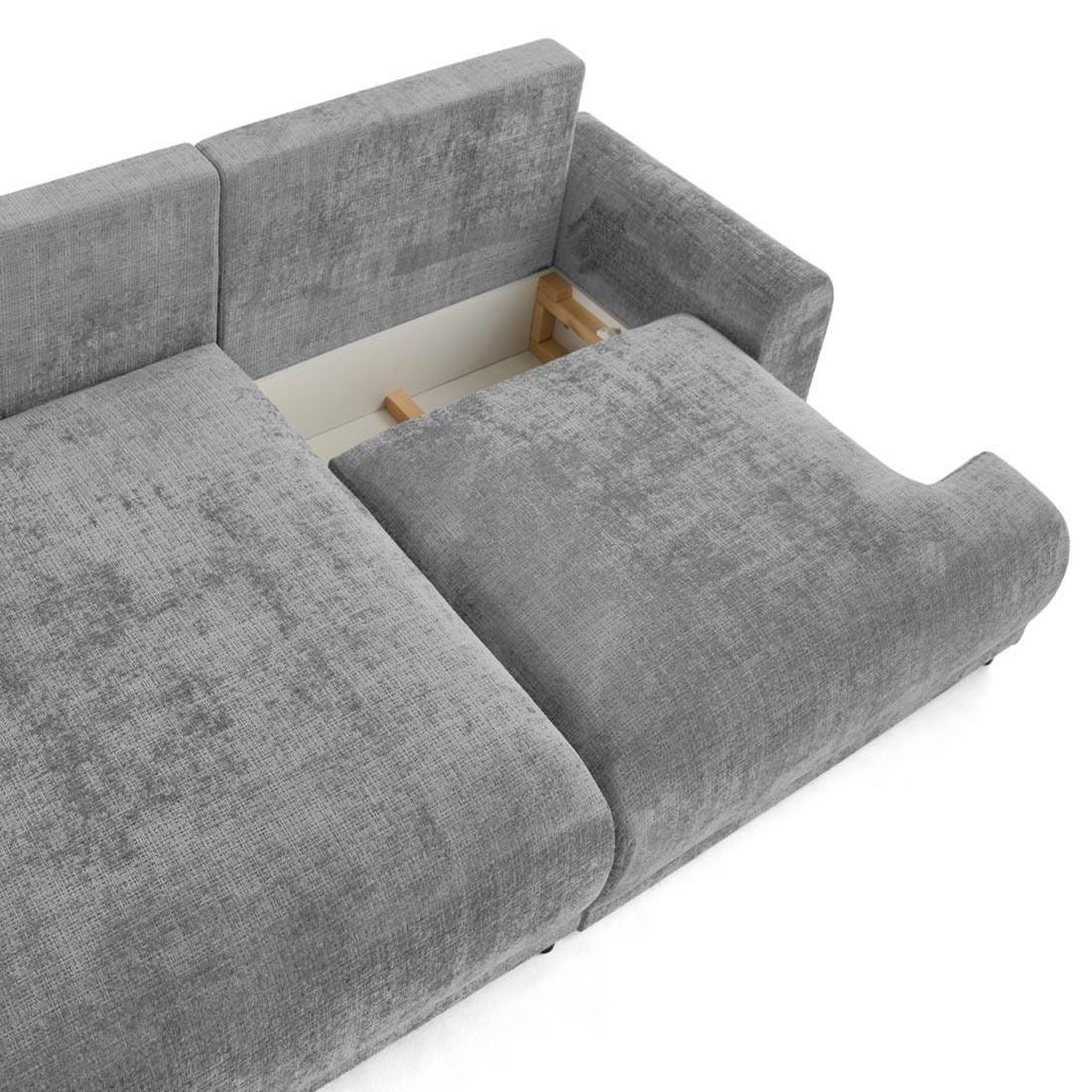 Voir la diapositive 3 : LISA DESIGN Nelly - canapé d'angle gauche 4 places convertible avec coffre en velours texturé