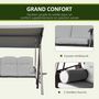 Voir la diapositive 4 : OUTSUNNY Balancelle de jardin 3 places grand confort toit inclinaison réglable coussins plateaux rétractables polyester filé gris