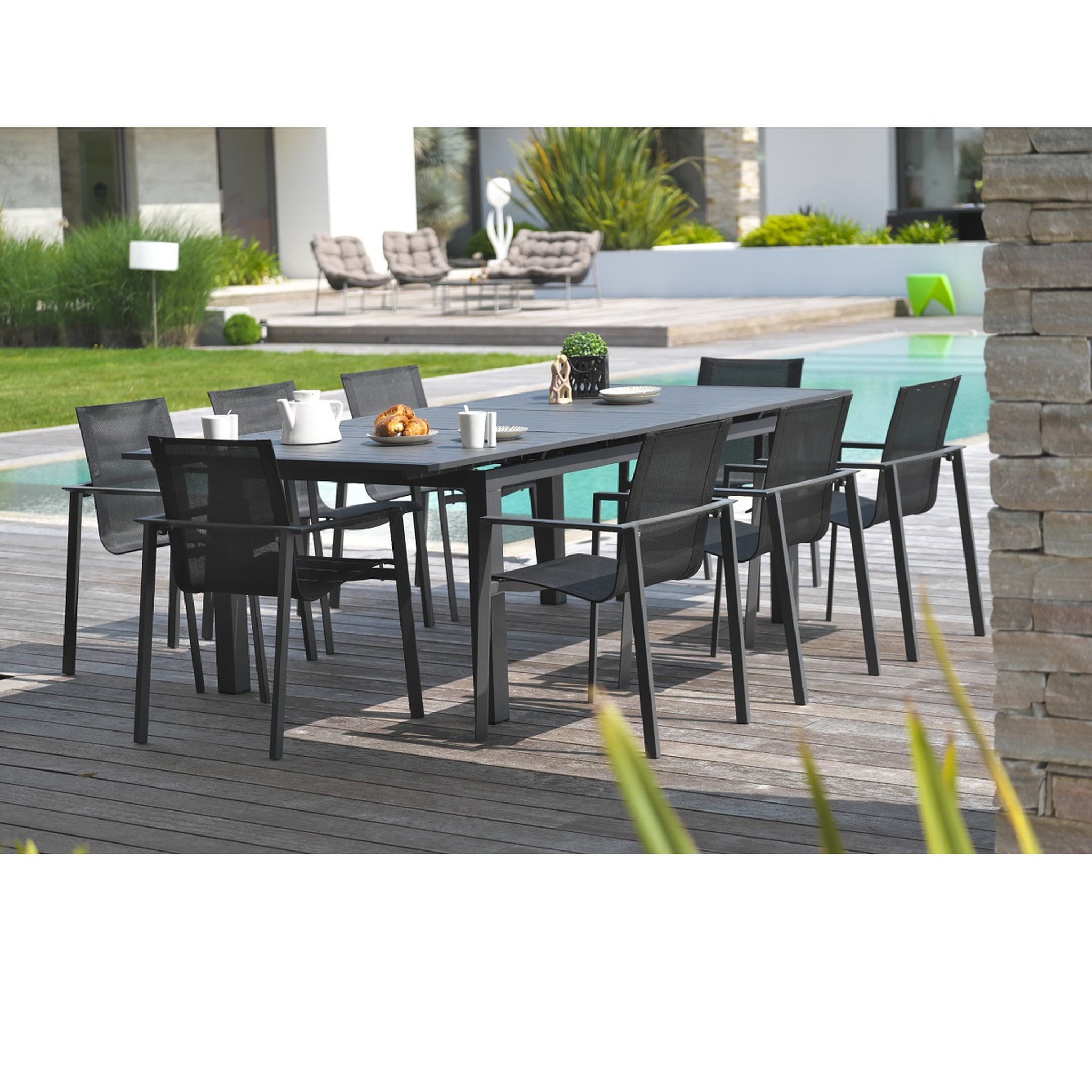 Voir la diapositive 2 : DCB GARDEN Table de jardin - 10/12 places - Aluminium - Gris - MIAMI