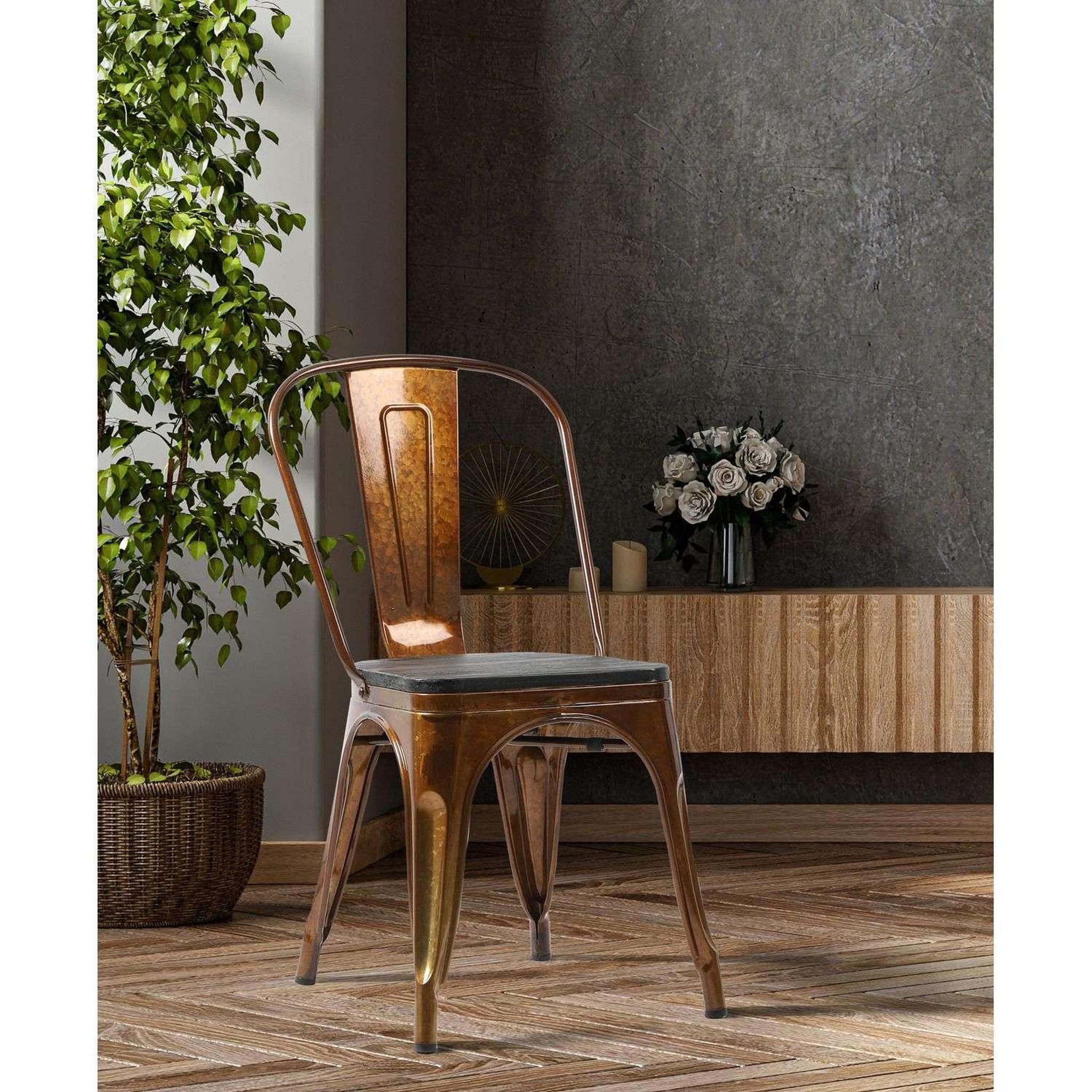Voir la diapositive 4 : TOILINUX Lot de 4 chaises vintage liv h84 cm - doré et noir