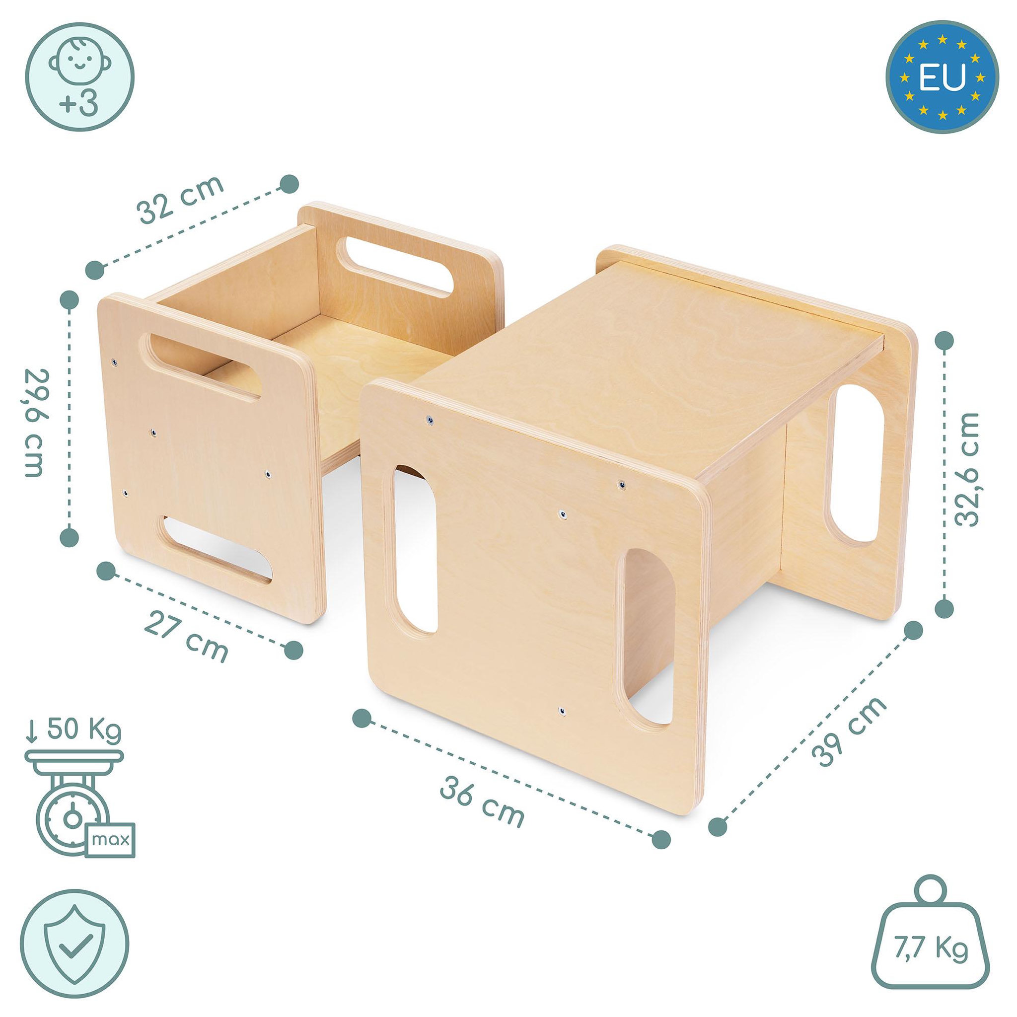 Voir la diapositive 3 : MAMABRUM Ensemble Montessori Mamabrum table et chaise évolutives 6-en-1 en bois naturels-