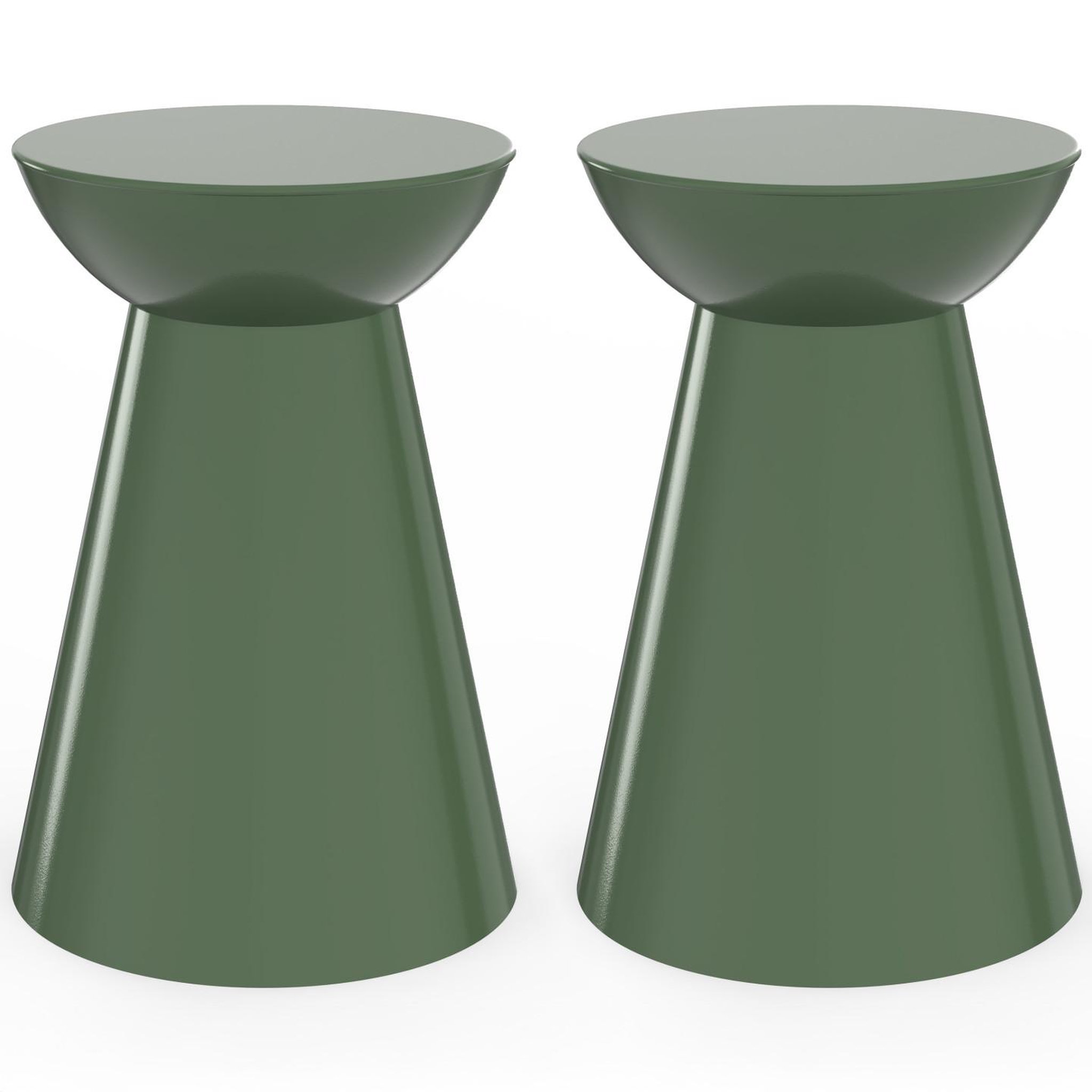 ID MARKET Lot de 2 tables d'appoint rondes, table basse, bouts de canapé, tables de chevet odette 30 cm métal vert kaki