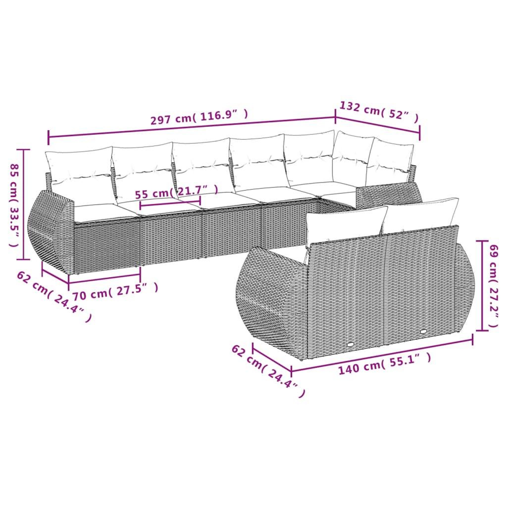 Voir la diapositive 4 : VIDAXL Salon de jardin 8 pcs avec coussins noir resine tressee
