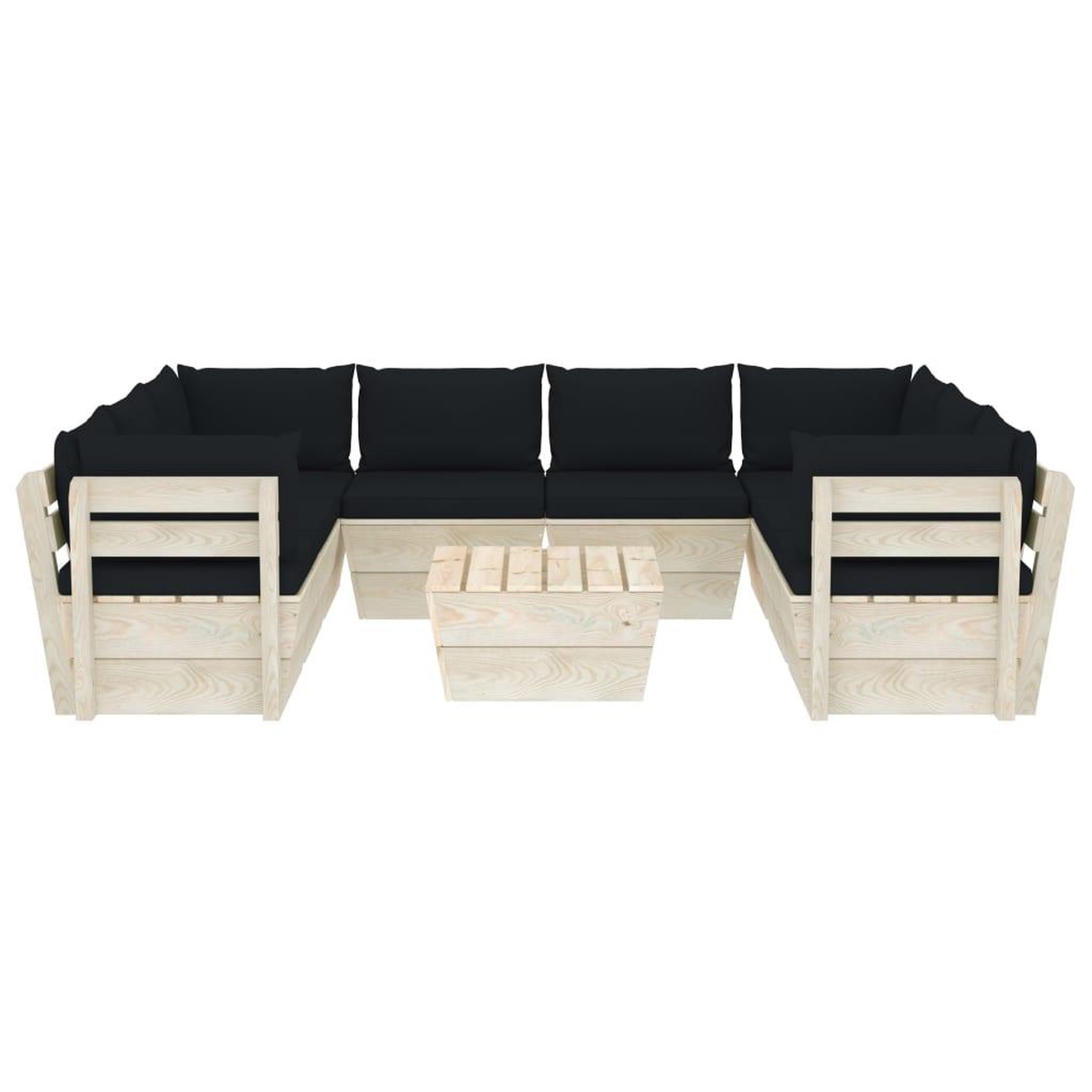 Voir la diapositive 3 : VIDAXL Salon de jardin palette 9 pcs avec coussins bois d'epicea