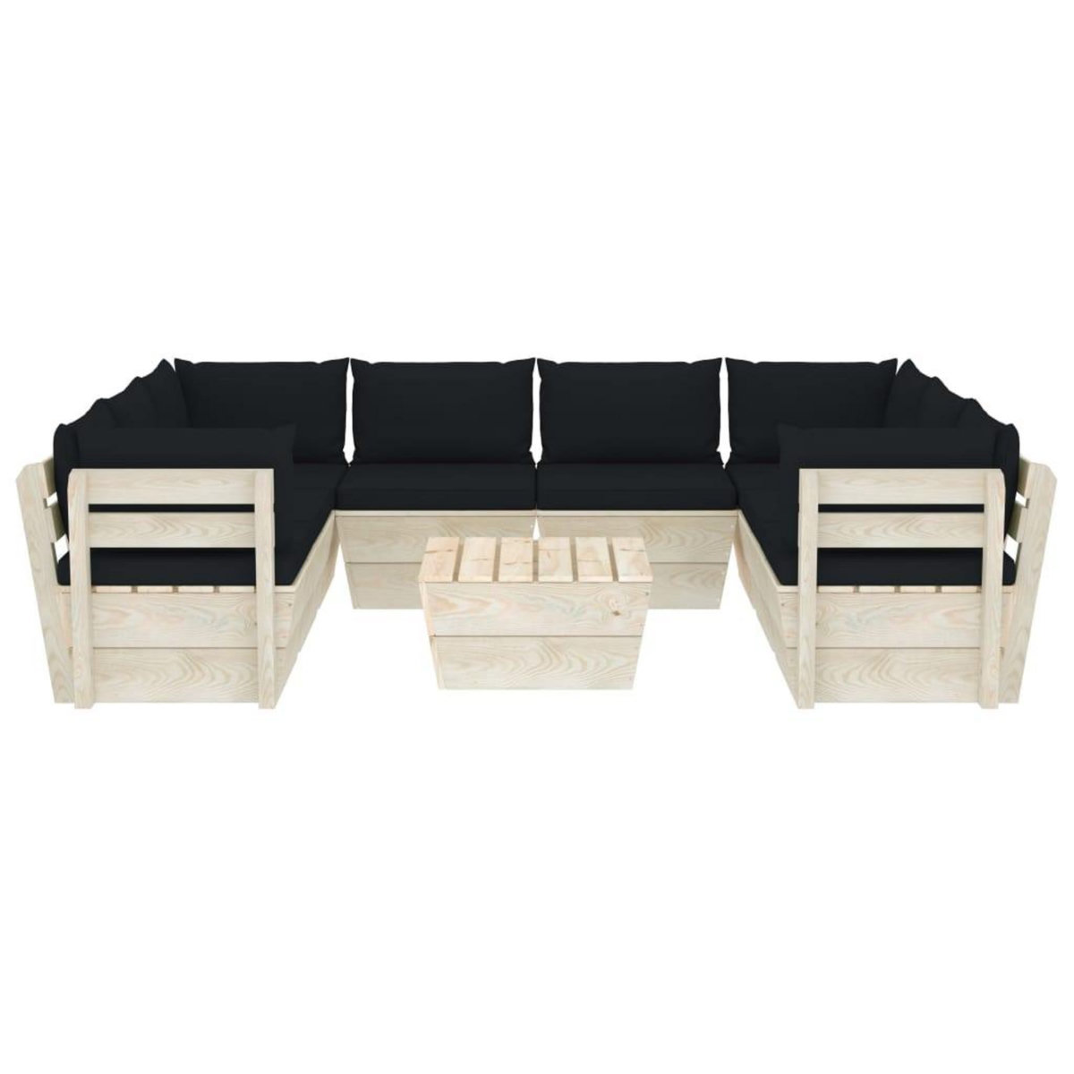 VIDAXL Salon de jardin palette 9 pcs avec coussins bois d'epicea