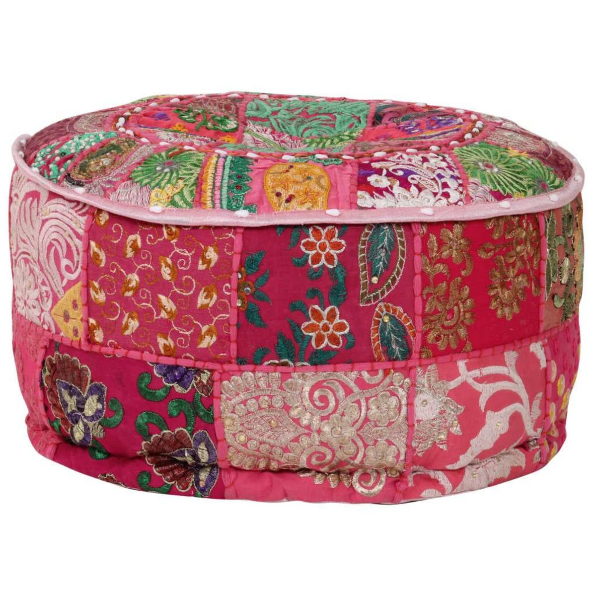 VIDAXL Pouf rond en coton en patchwork fait a la main 40 x 20 cm Rose