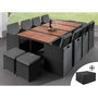 Voir la diapositive 1 : BEST MOBILIER Cuba - salon de jardin encastrable 12 places - en résine tressée - noir avec coussins gris + housse de protection