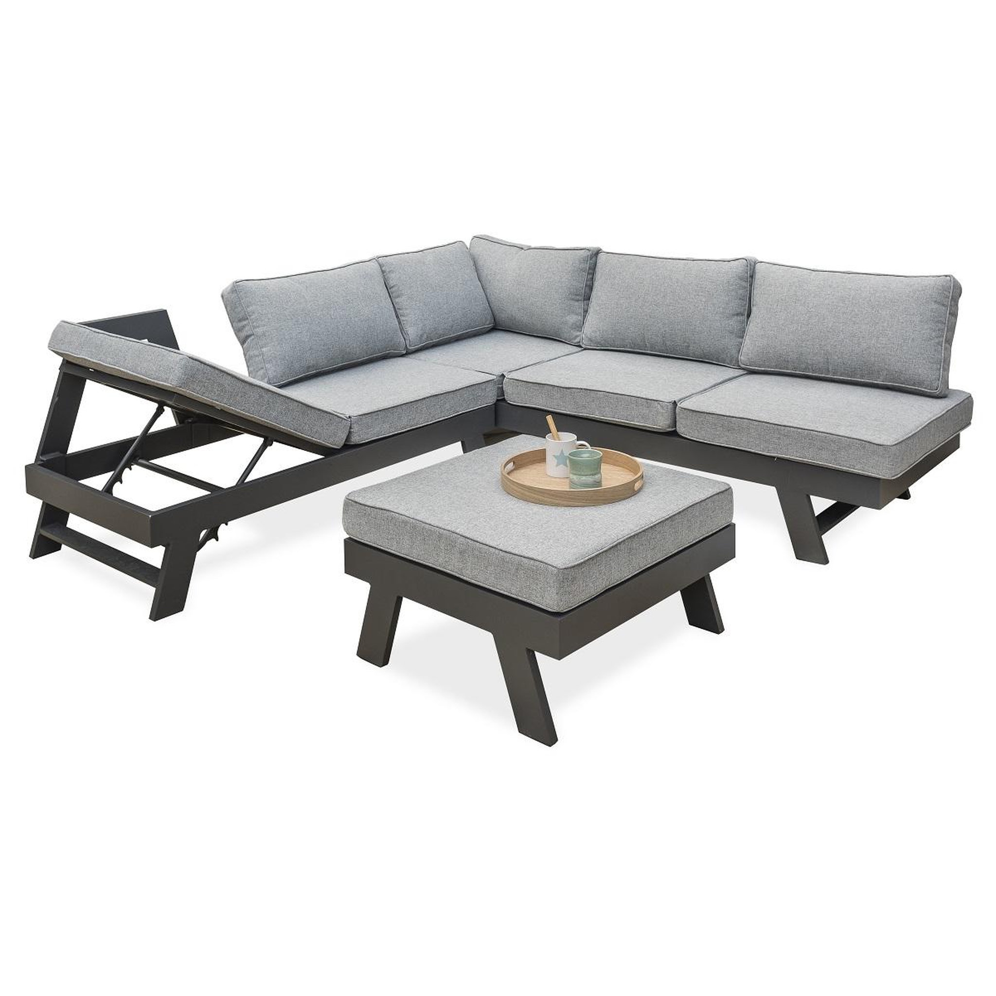 Voir la diapositive 5 : DCB GARDEN Salon bas de jardin en angle - 5/6 places - Aluminium - Anthracite