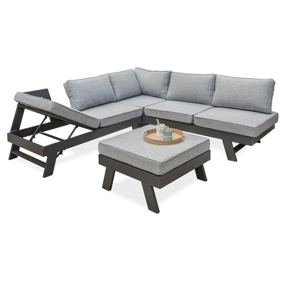 DCB GARDEN Salon bas de jardin en angle - 5/6 places - Aluminium - Anthracite