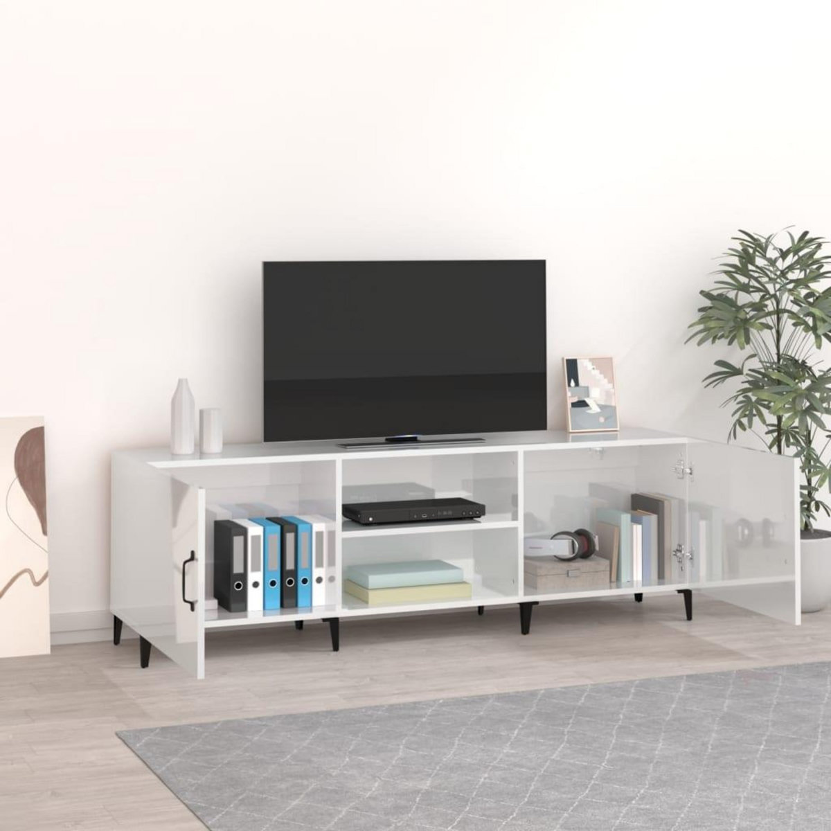 VIDAXL Meuble TV blanc brillant 150x30x50 cm bois d'ingenierie