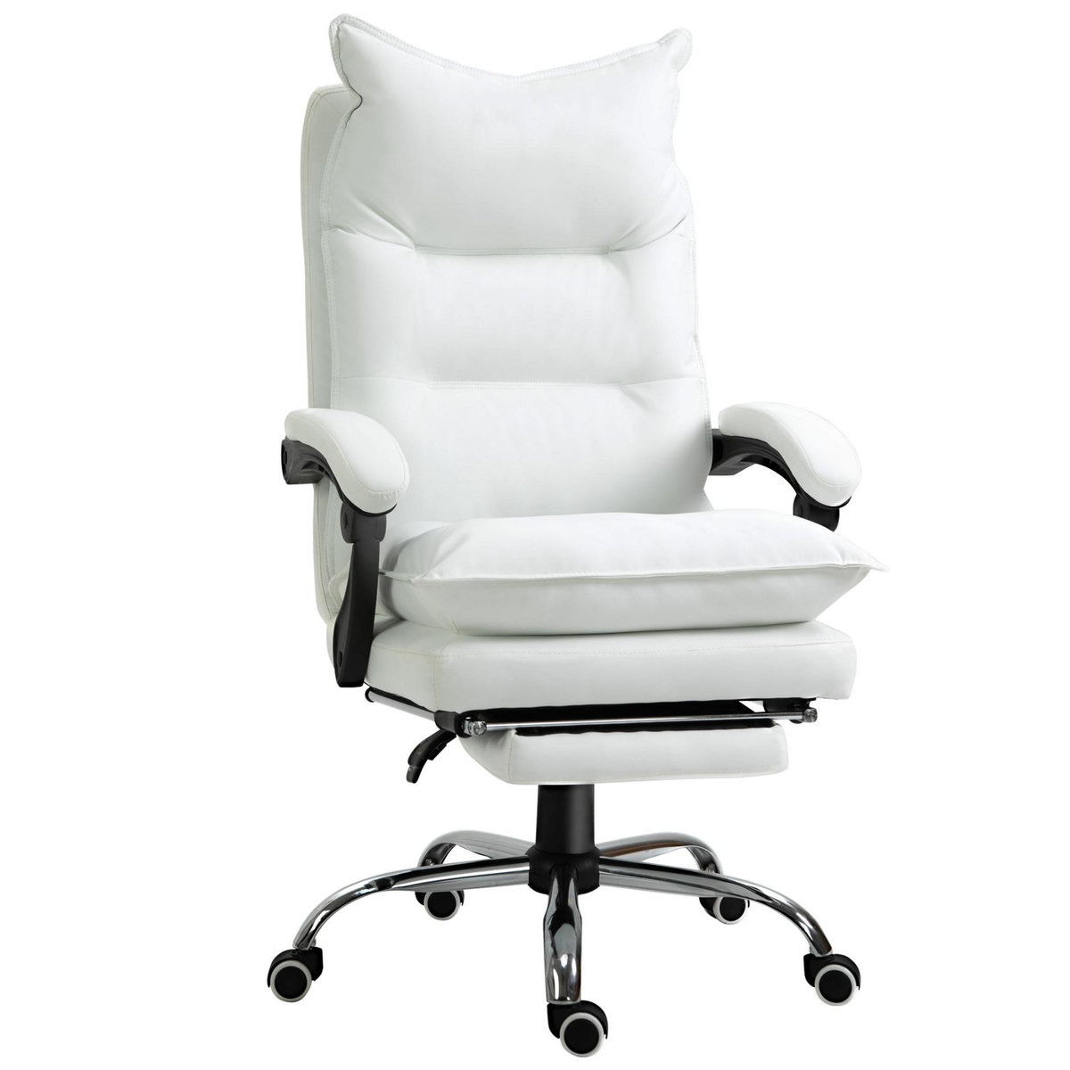 VINSETTO Fauteuil de bureau direction hauteur réglable dossier inclinable repose-pied intégré revêtement synthétique blanc