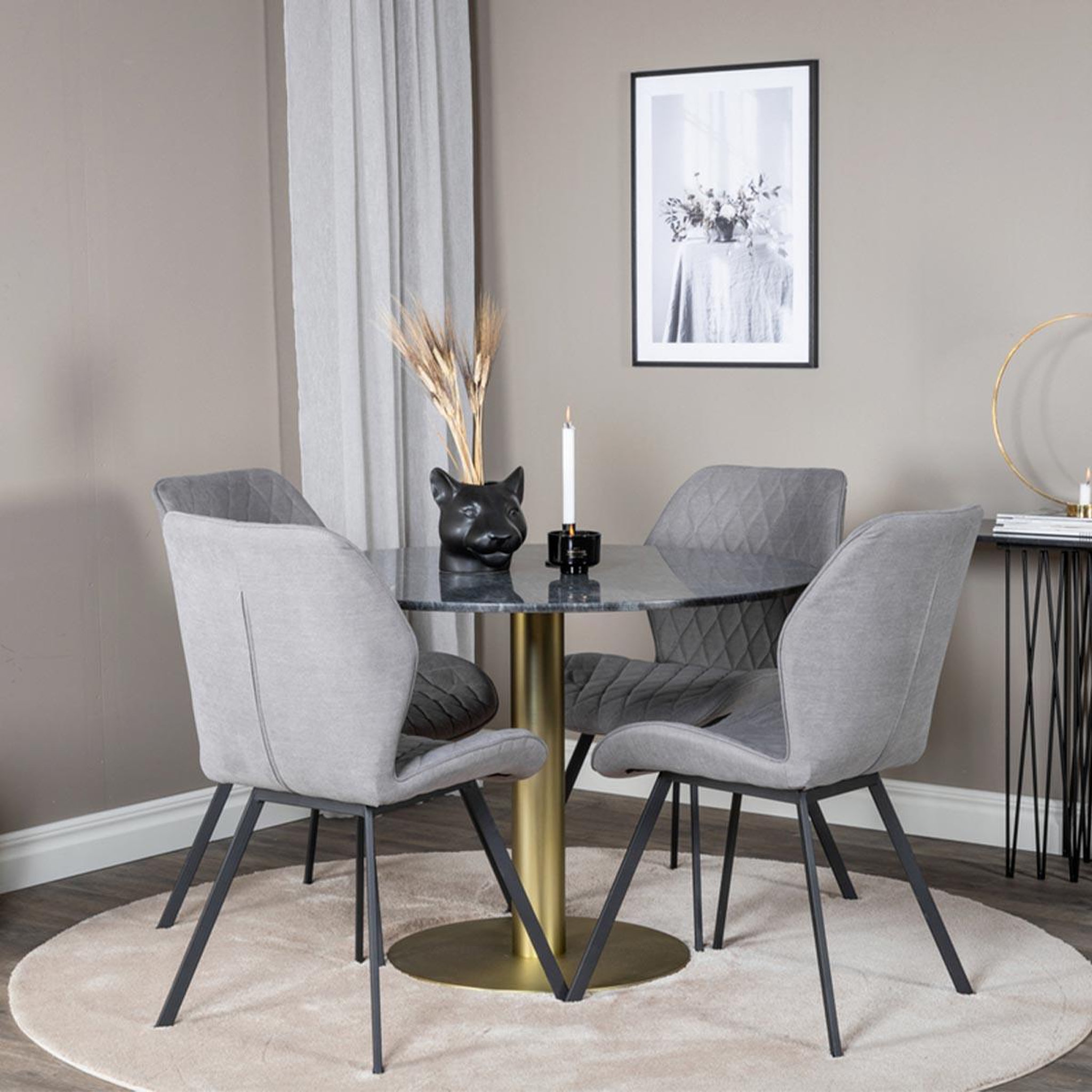 Voir la diapositive 3 : Paris Prix Table à manger en marbre  estelle  106cm gris foncé & or