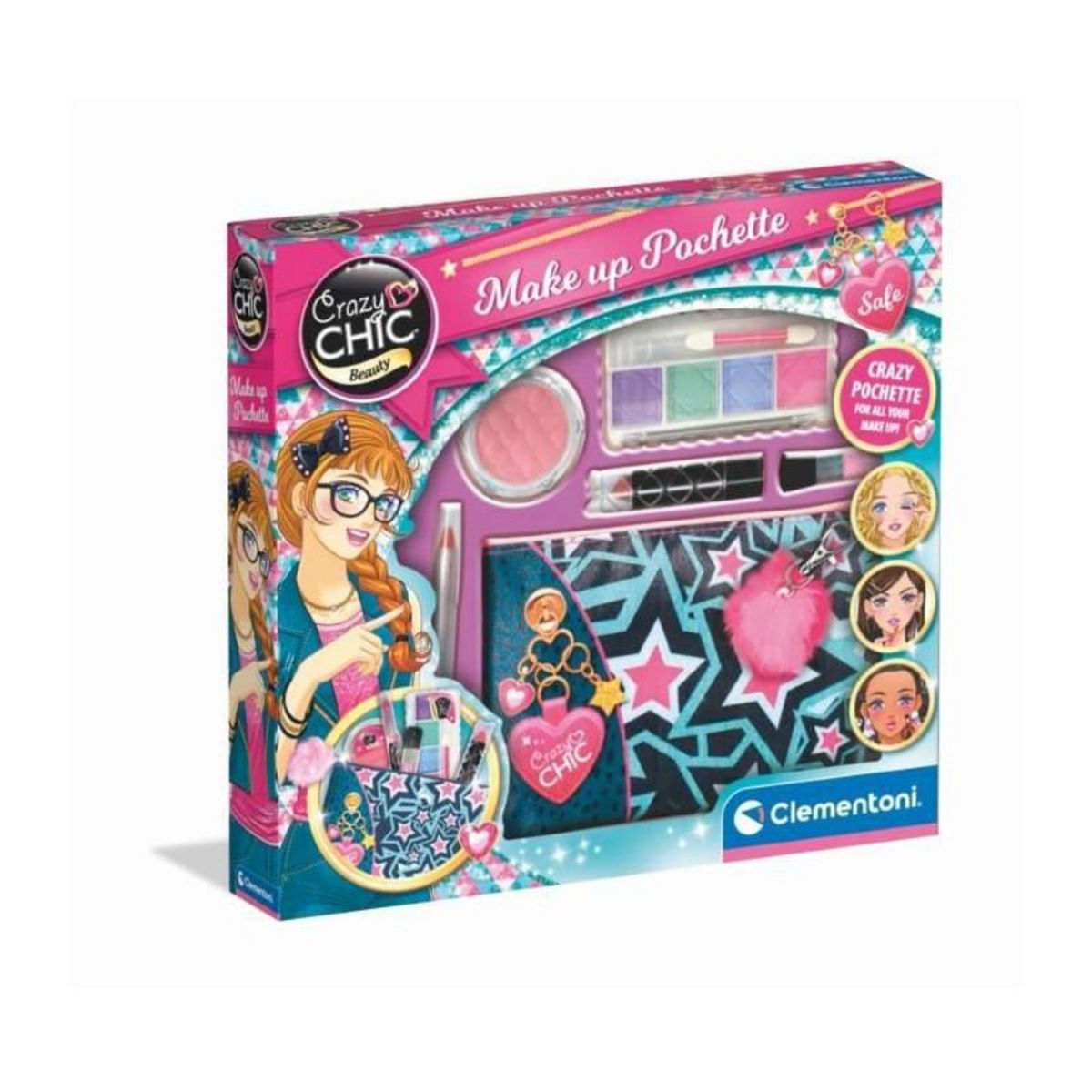 CLEMENTONI Clementoni Crazy Chic - Pochette de Maquillage lavable en tissu - Contient 5 produits de maquillage