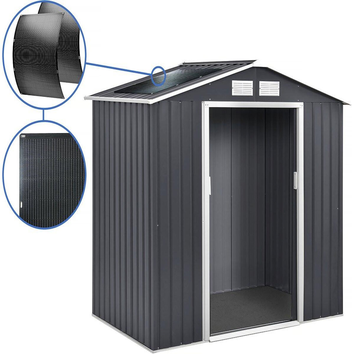 Habitat et Jardin Abri de jardin métal -  Vegas  - 5.29 m² avec panneaux solaires - Gris