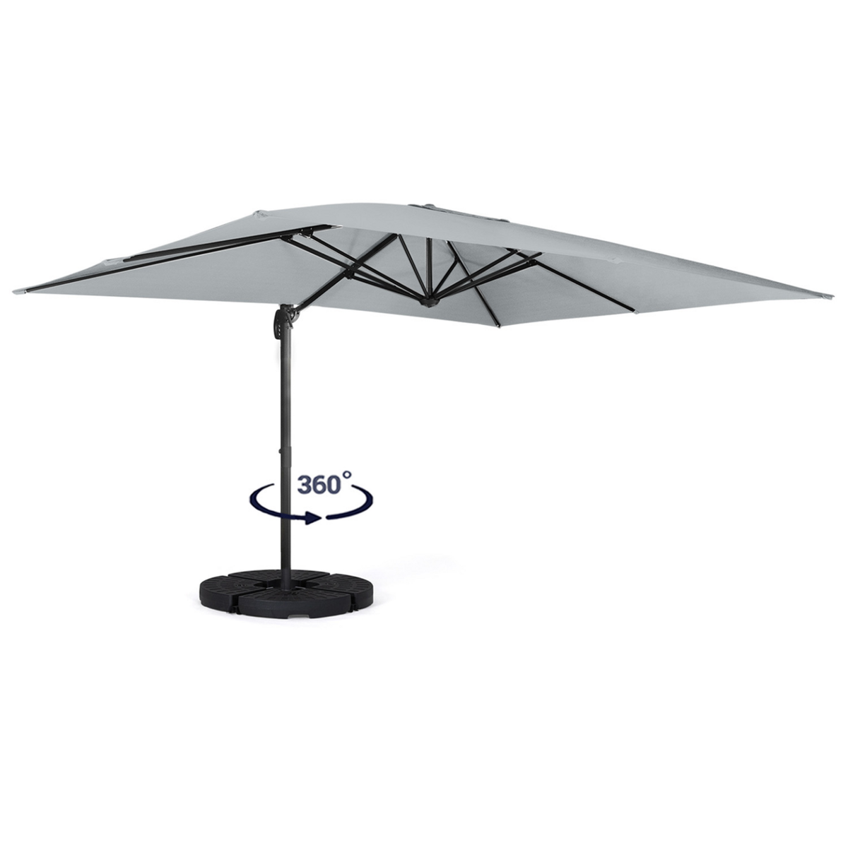 ID MARKET Parasol déporté inclinable rotatif 360 CALVI gris clair 3x4 M avec 4 dalles et housse