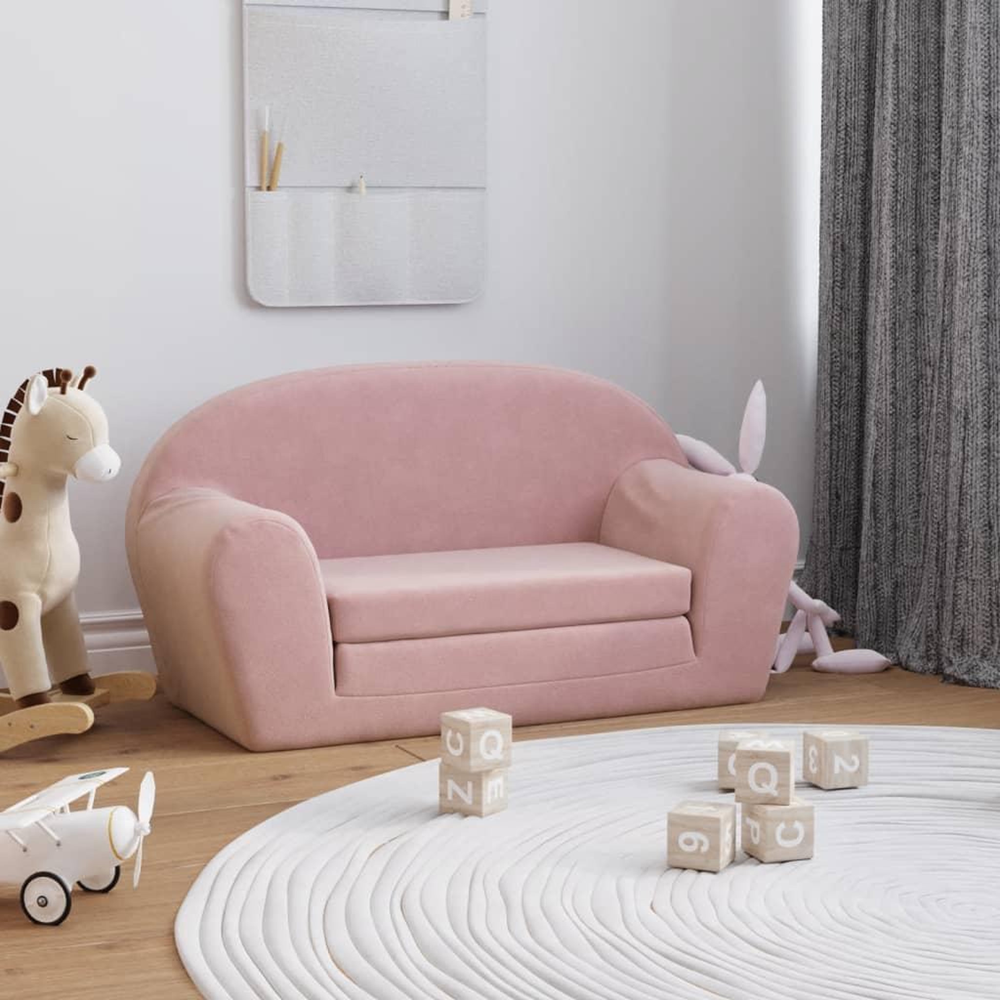 VIDAXL Canape-lit pour enfants 2 places rose peluche douce