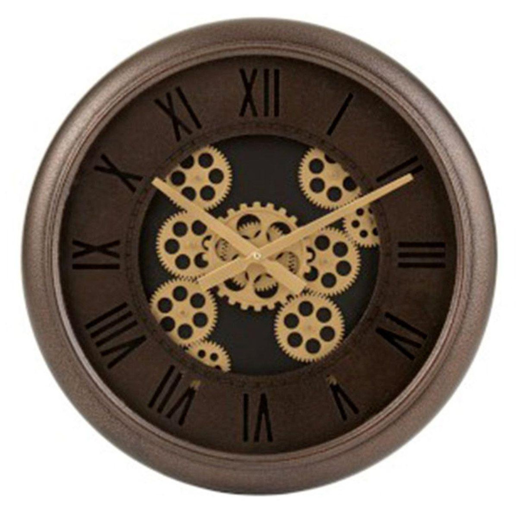 J-LINE Horloge murale ronde  engrenage  52cm marron & or