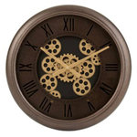 Paris Prix Horloge Murale Ronde  Engrenage  52cm Marron & Or