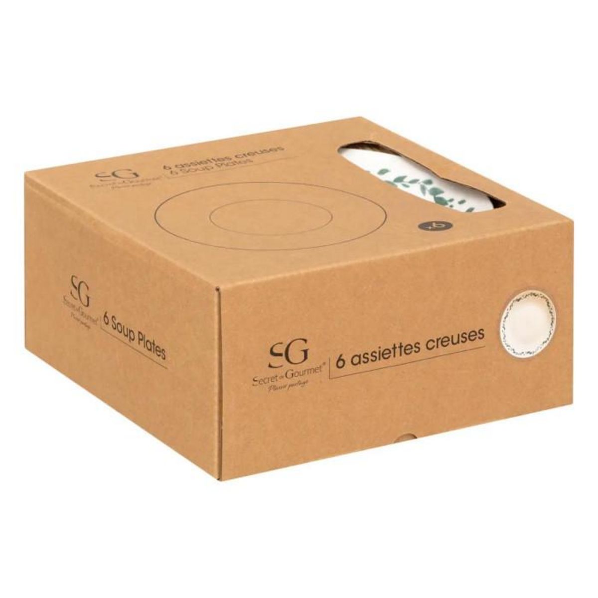 SECRET DE GOURMET Lot de 6 Assiettes Creuses  Laurier  20cm Blanc